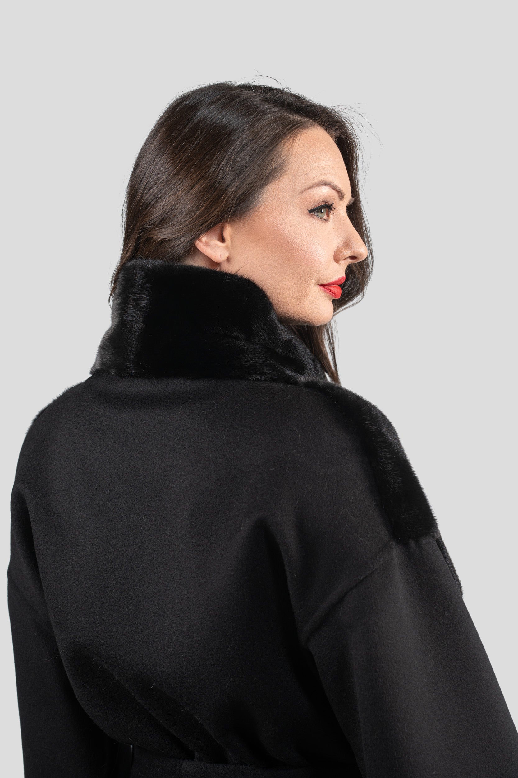 Black Cashmere Coat with Blackglama Mink Trim 22CA103