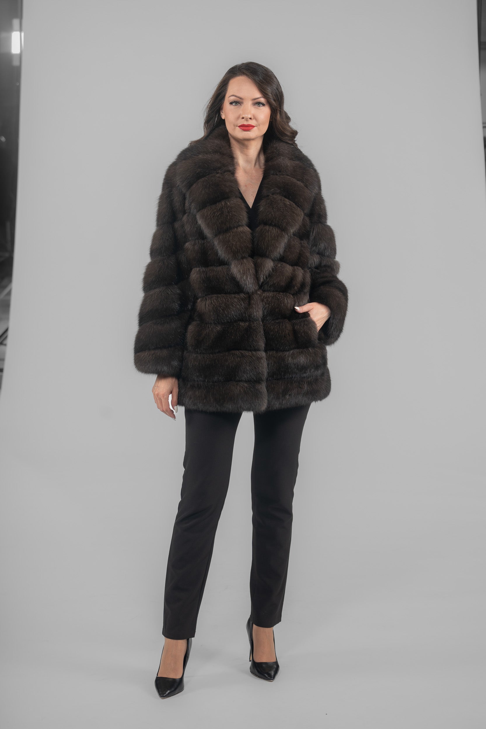 Dark Russian Sable Half Coat with Shawl Collar P/K13C530gC17