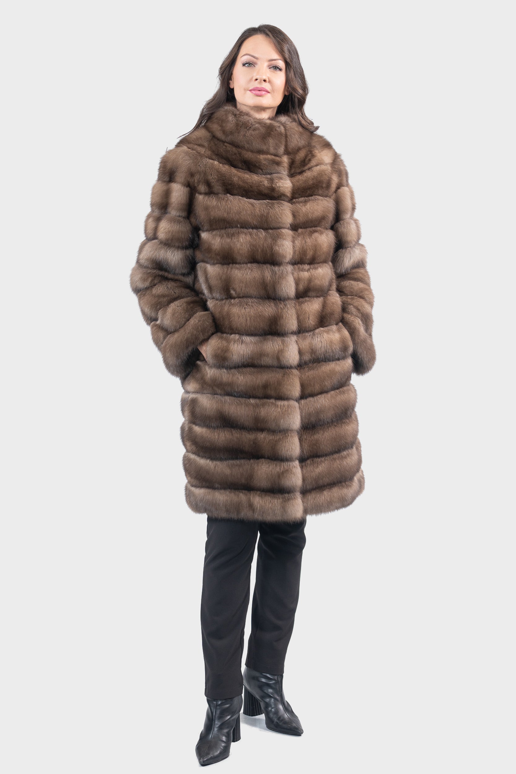 Reversible Titanium Russian Sable Coat with Stand Collar P/K13C530