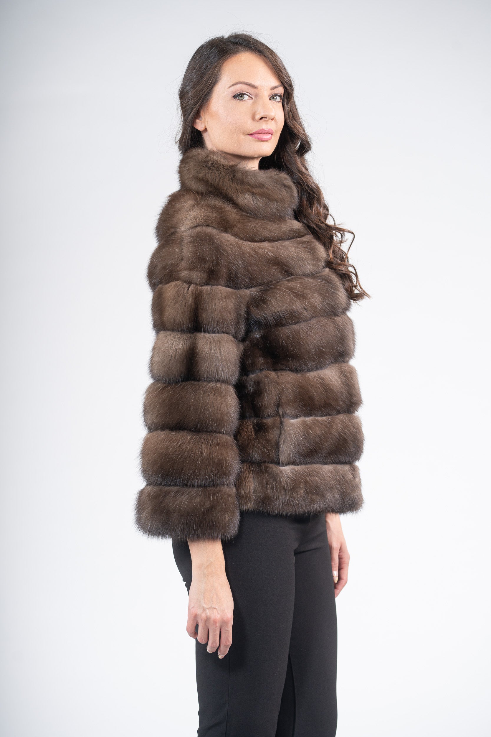 Dark Russian Sable Jacket with Stand Collar P/K13C528SH