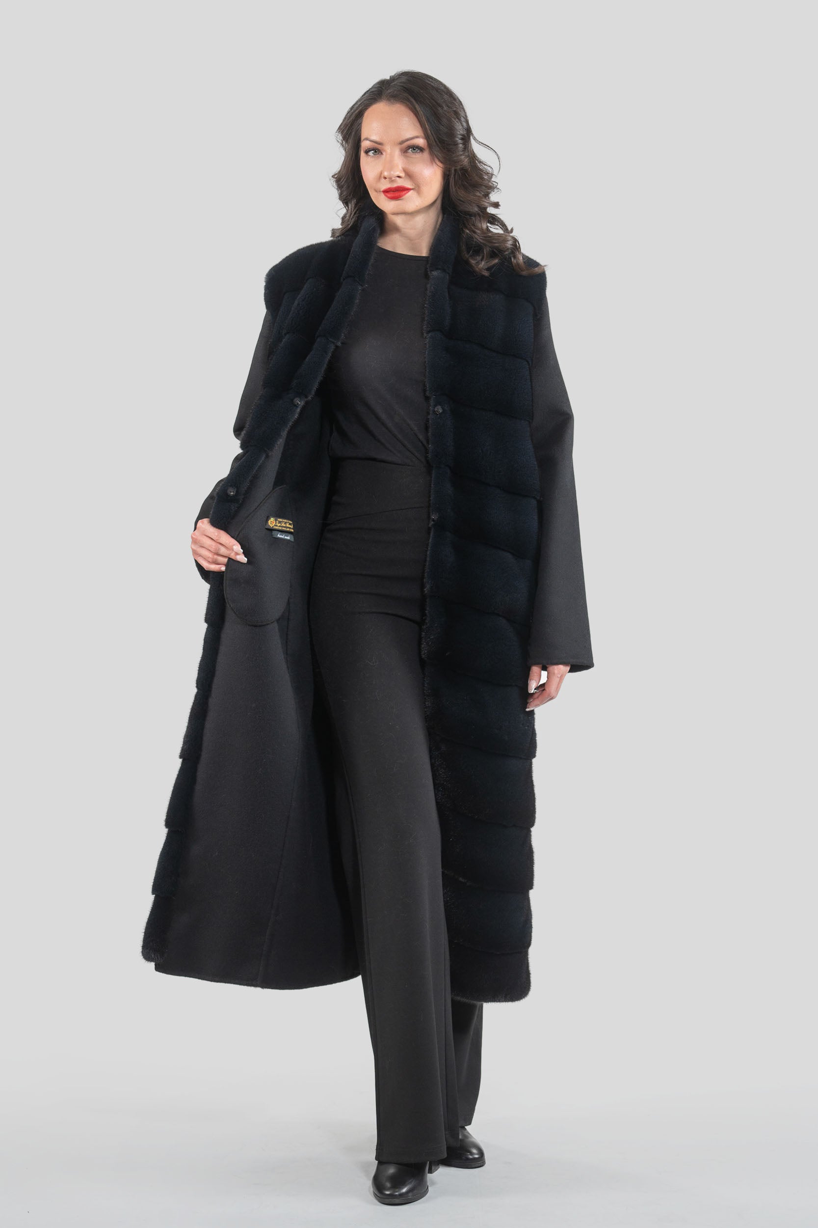 Black Cashmere Coat with Mink Trim 17c8003