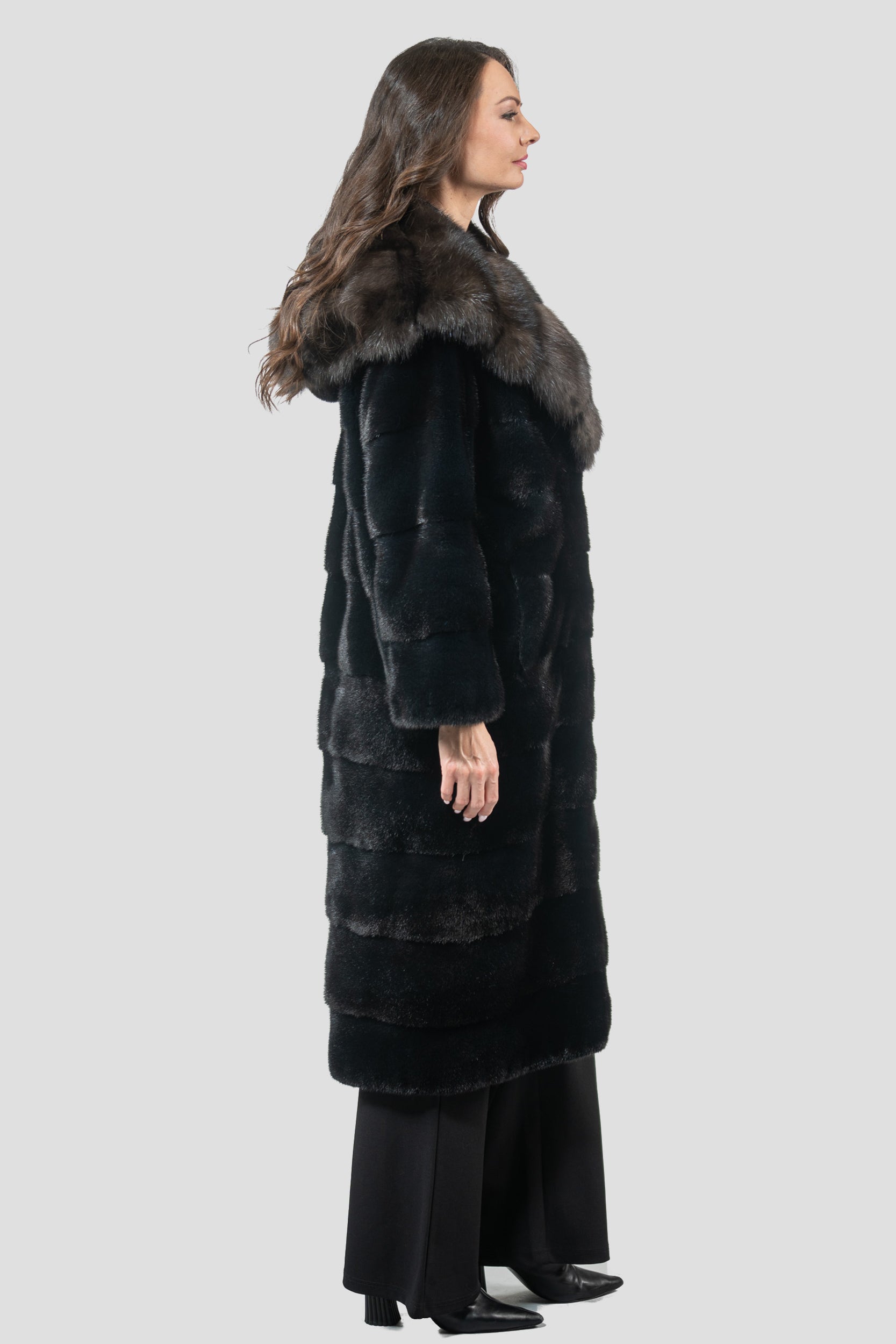 Blackgalama Mink Coat With Russian Sable Hood P/K13C540