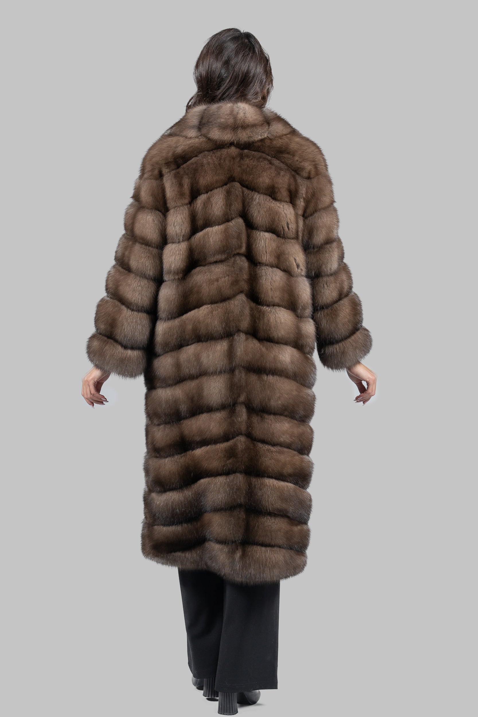 Graphite Russian Sable Full-Length Coat with Notch Collar A/K13c530s20