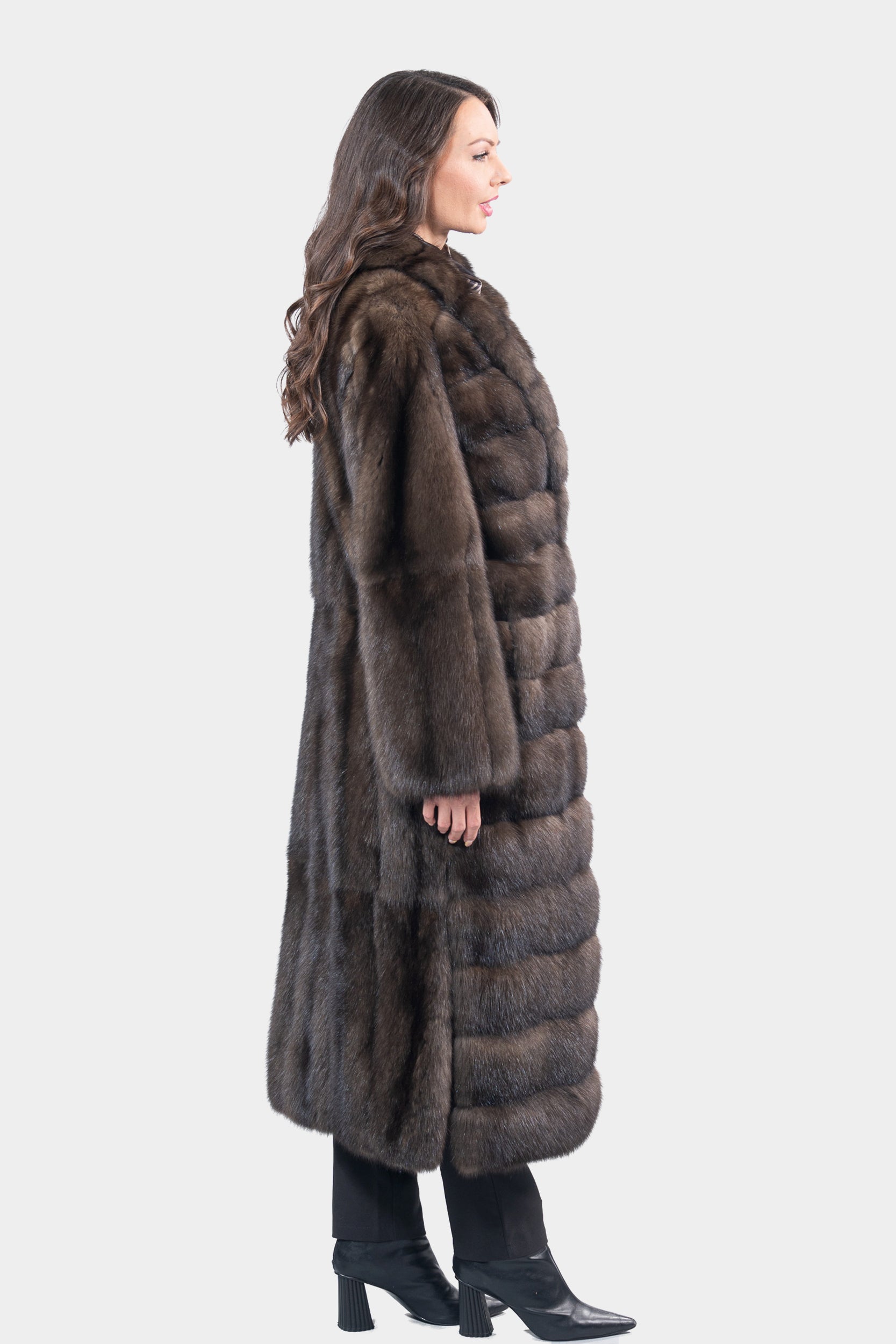 Dark Russian Sable Coat with Shawl Collar and Let Out Back P/K13C530G8003