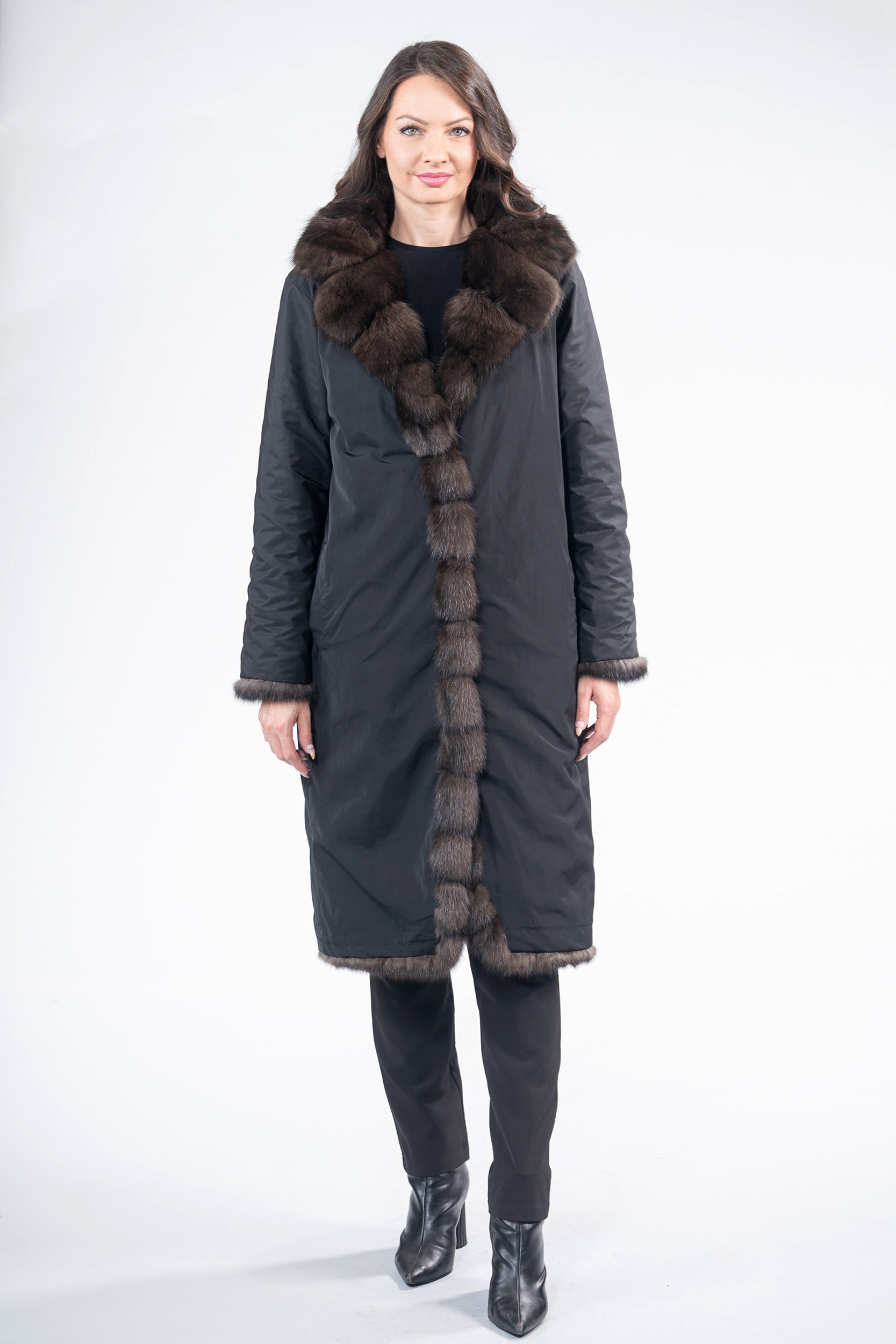 Dark Reversible Russian Sable Coat with Notch Collar P/K13c530s20o