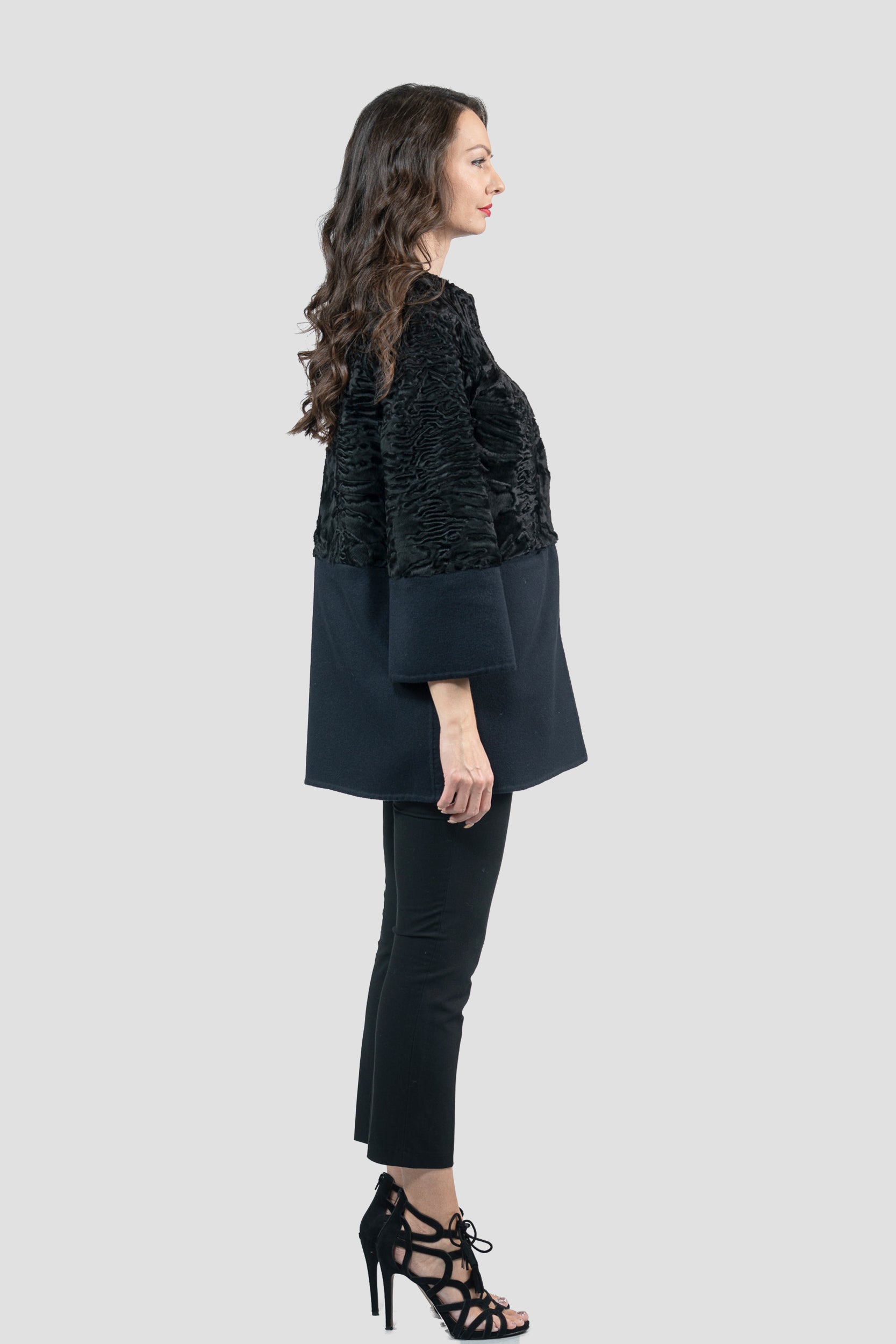 Blue Black Swakara Half Coat with Cashmere S/S18M140