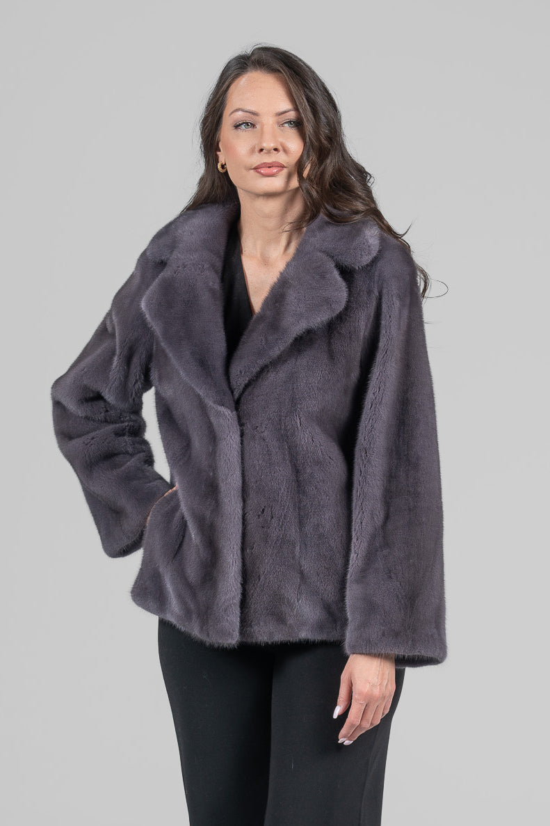 Grey Moon Mink Fur Jacket with Notch Collar L/O13C528s20