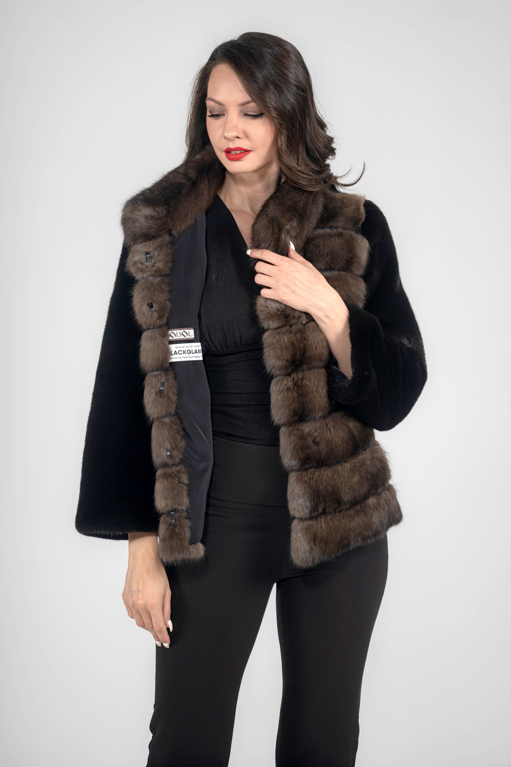 Blackglama Mink Jacket with Stand Collar and Russian Sable Trim P/K16C739
