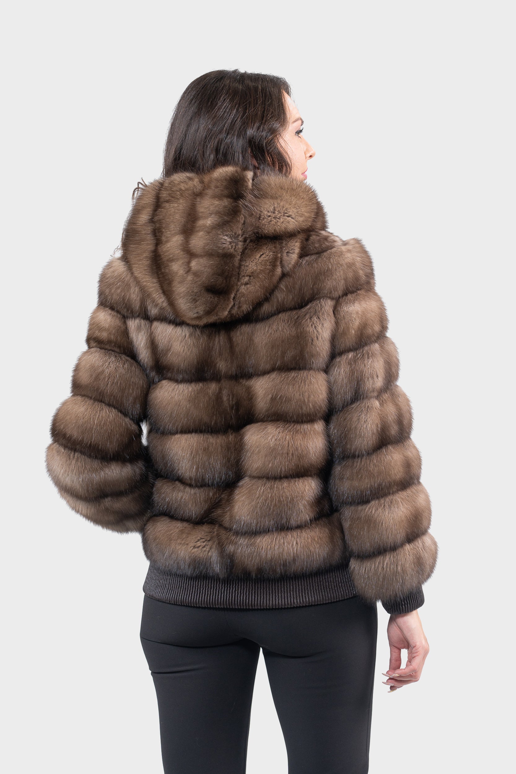 Reversible Titanium Russian Sable Bomber Jacket with Attached Hood P/K228H