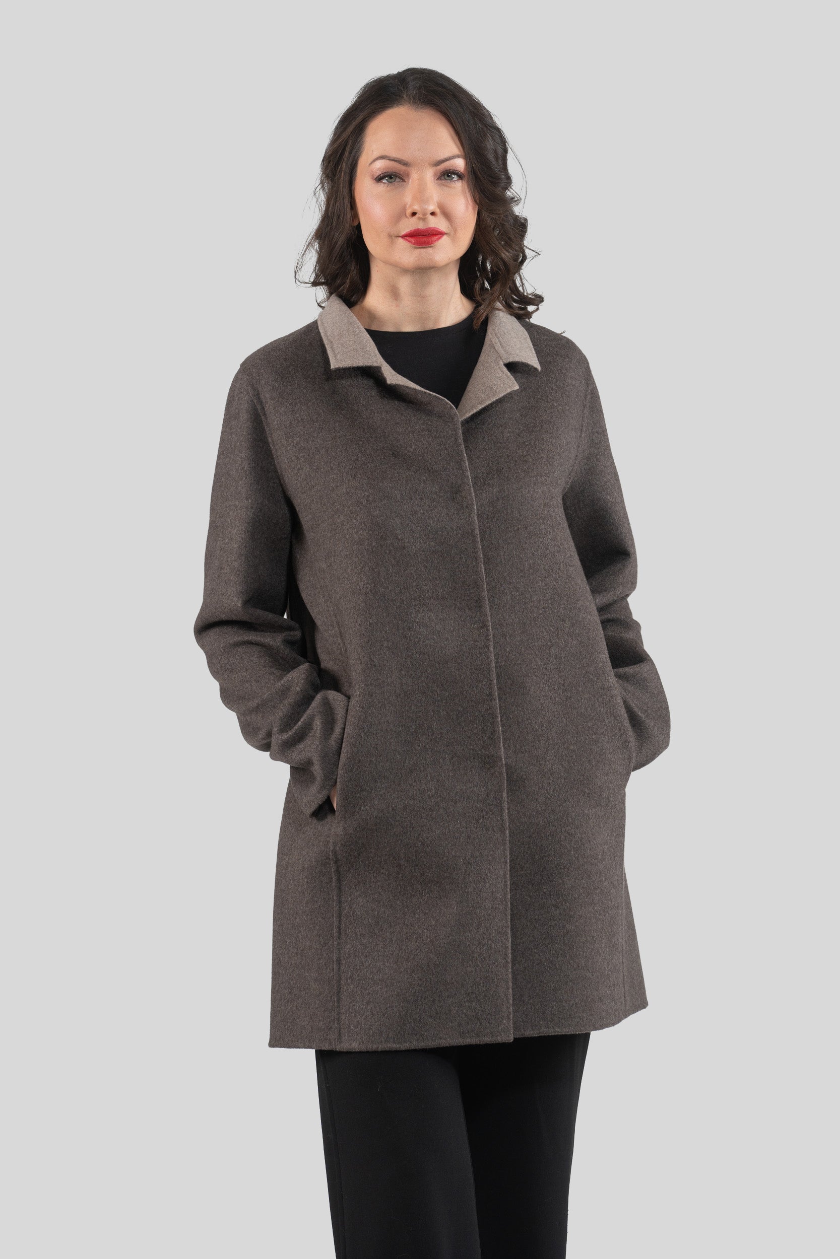 Grey Brown Cashmere Half Coat 17C8003