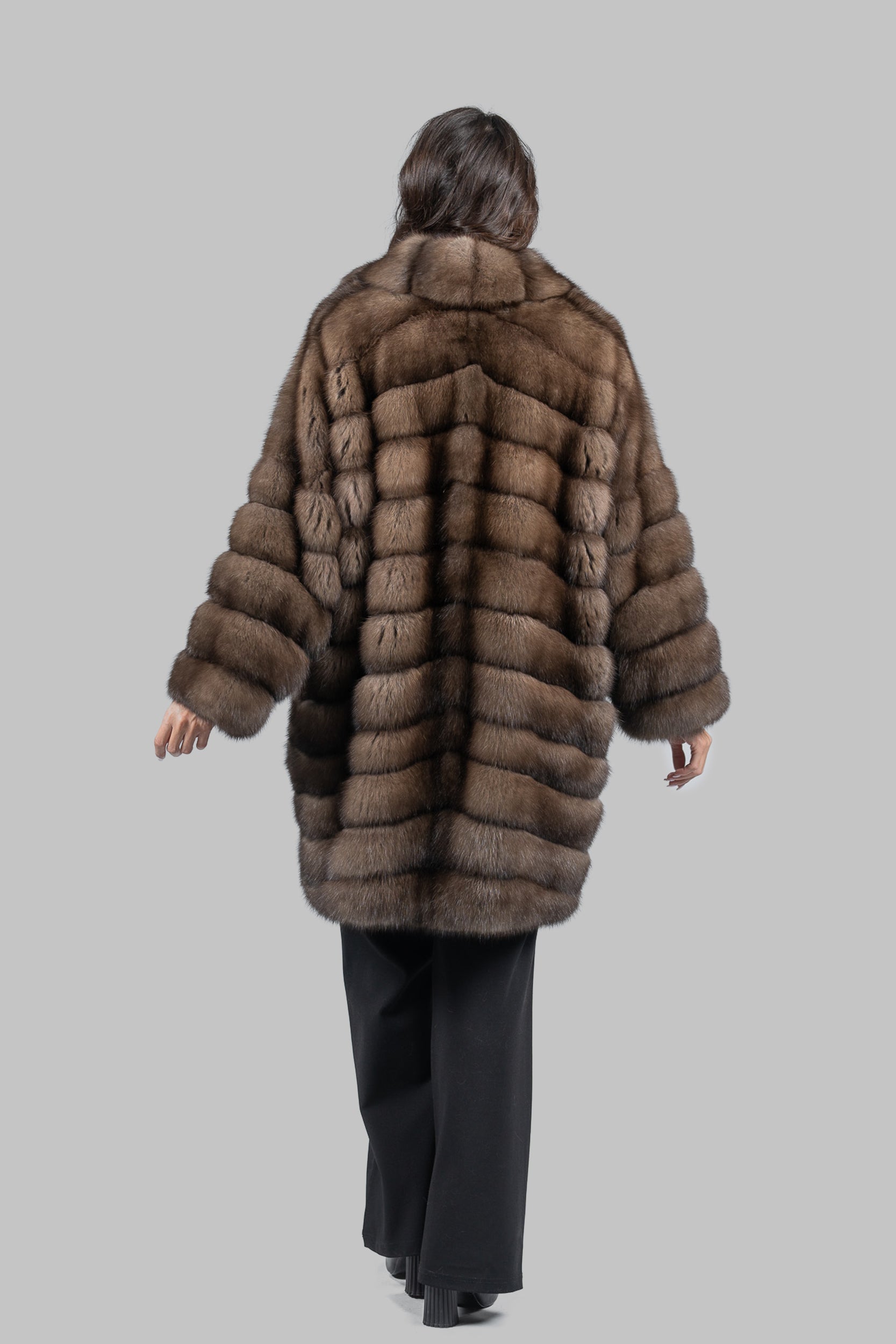 Graphite Russian Sable Horizontal Coat with Notch Collar A/K13C848G034