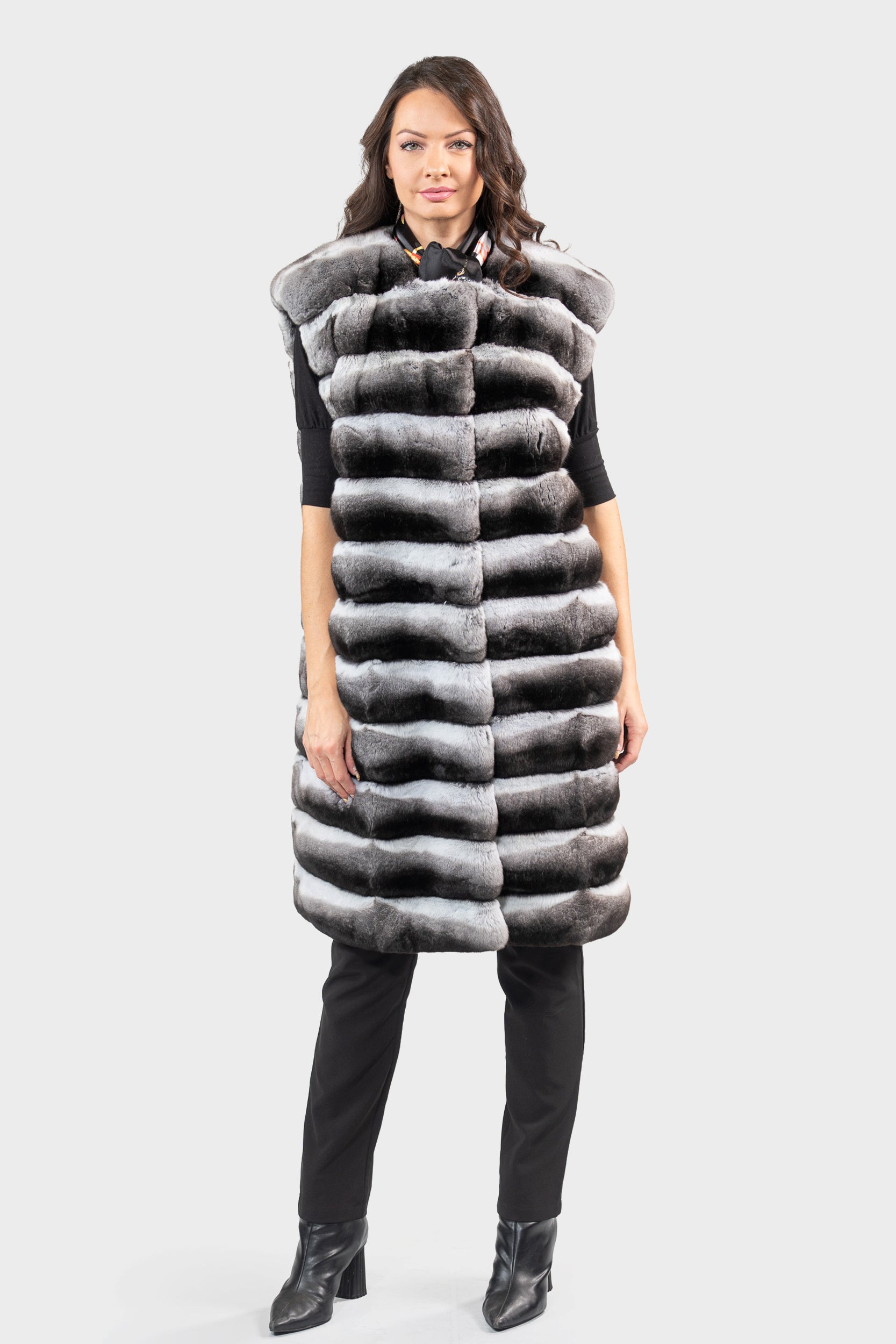 Chinchilla Collarless Long Vest P/K13C519