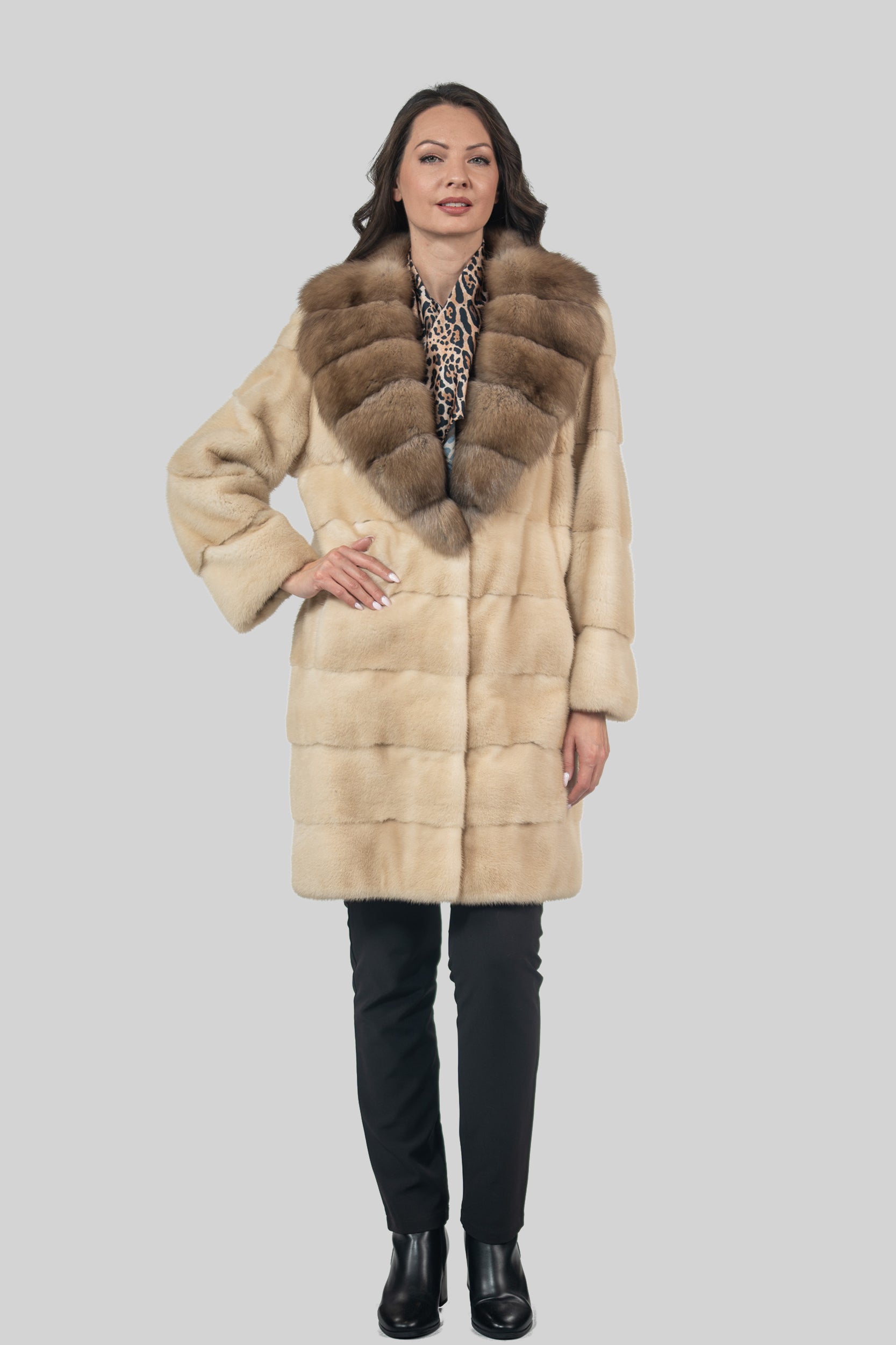 Palomino Mink Half Coat With Russian Sable Shawl Collar P/K13C530gC17