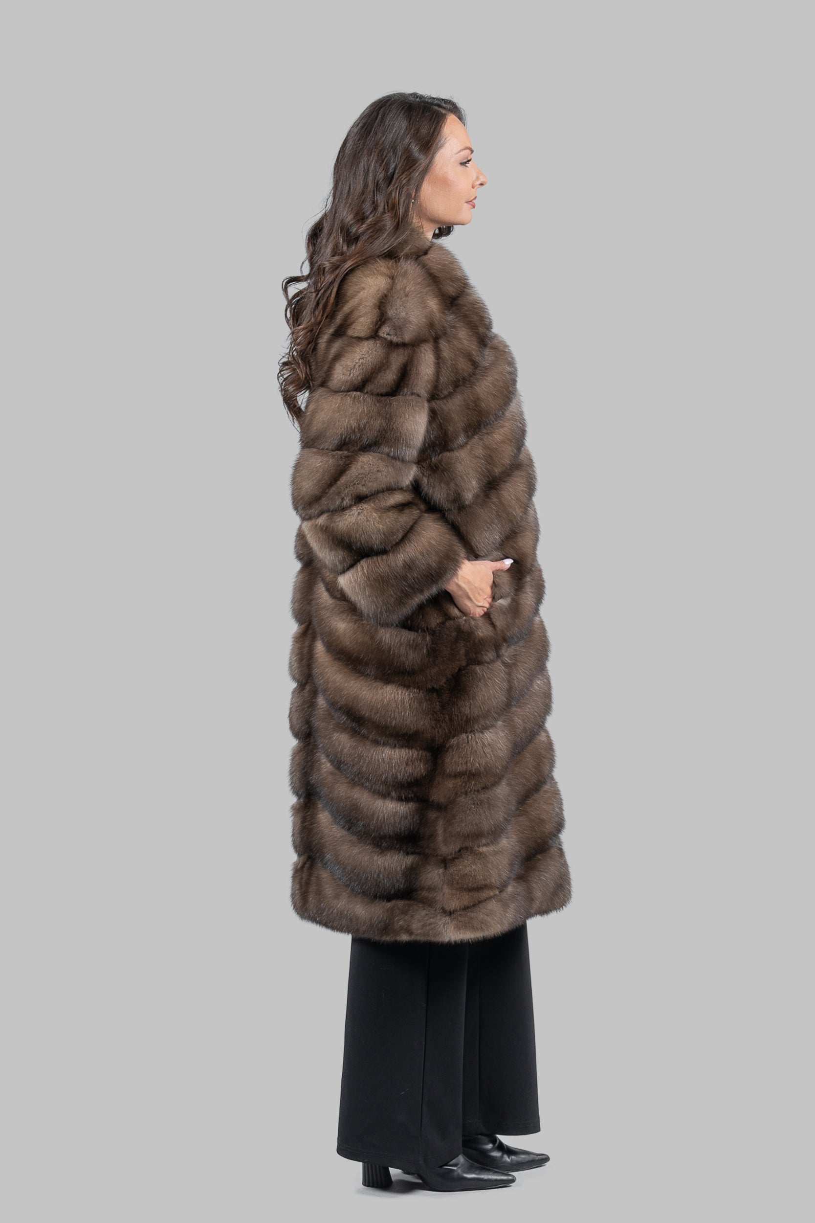 Platino Russian Sable Long Coat with Smoking Collar A/K13C530G8003