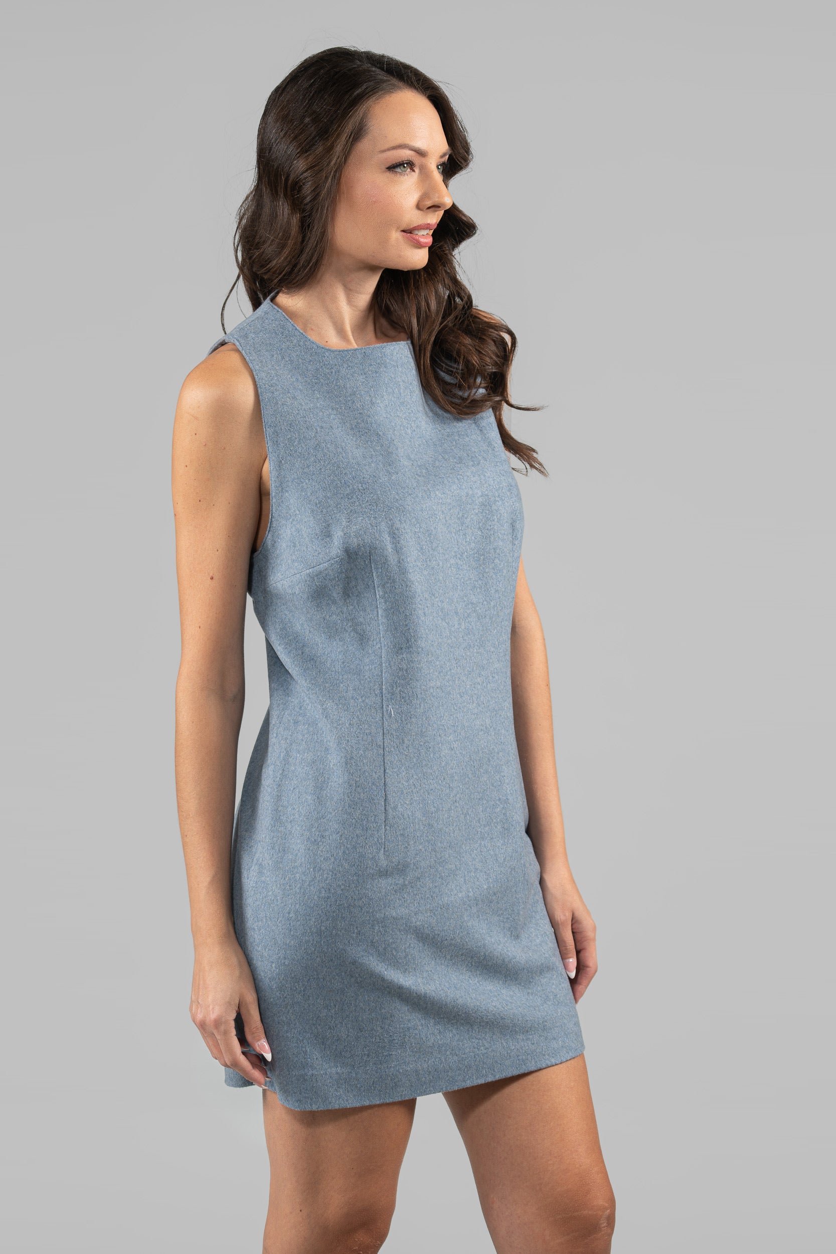 Sleeveless Light Blue Cashmere Dress 112