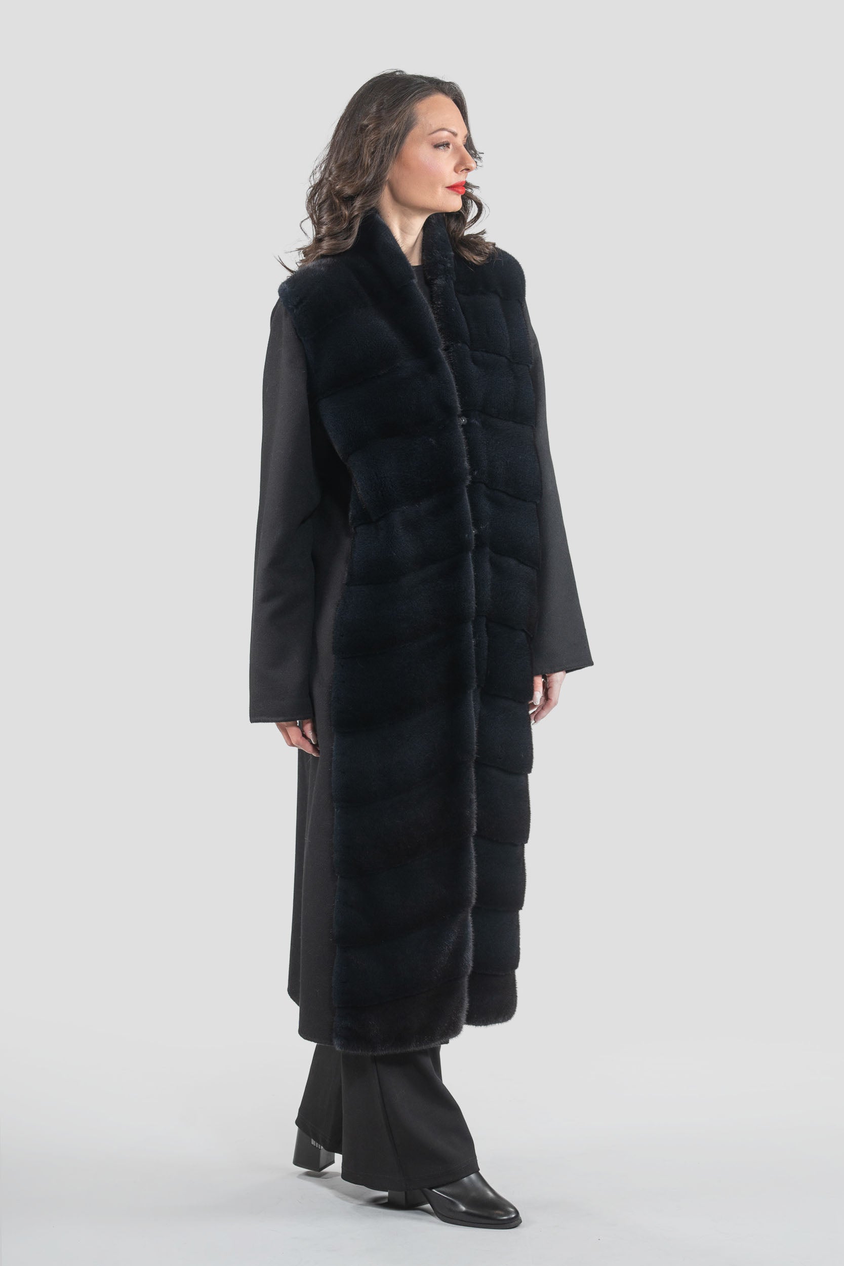 Black Cashmere Coat with Mink Trim 17c8003