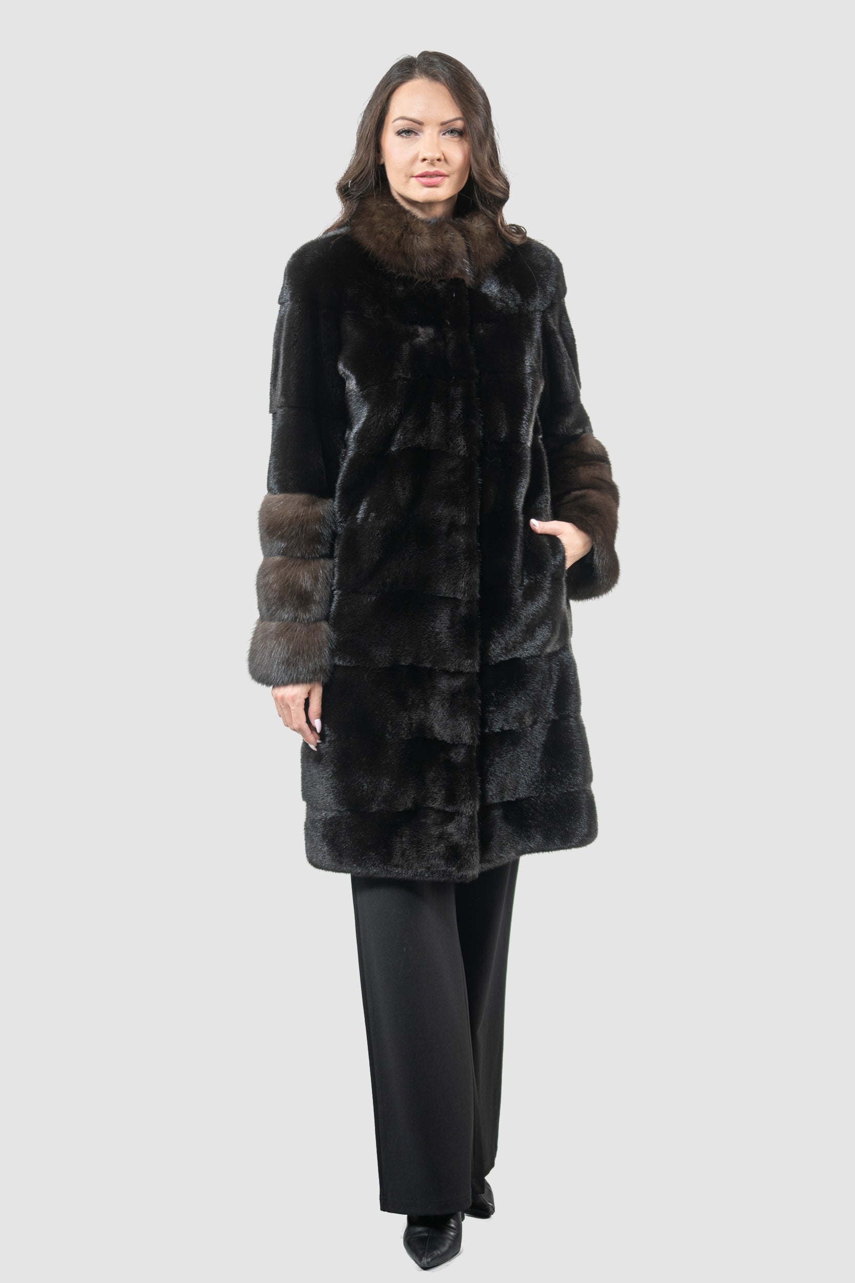 Blackglama Mink Half Coat with Russian Sable Stand Collar P/K16c510