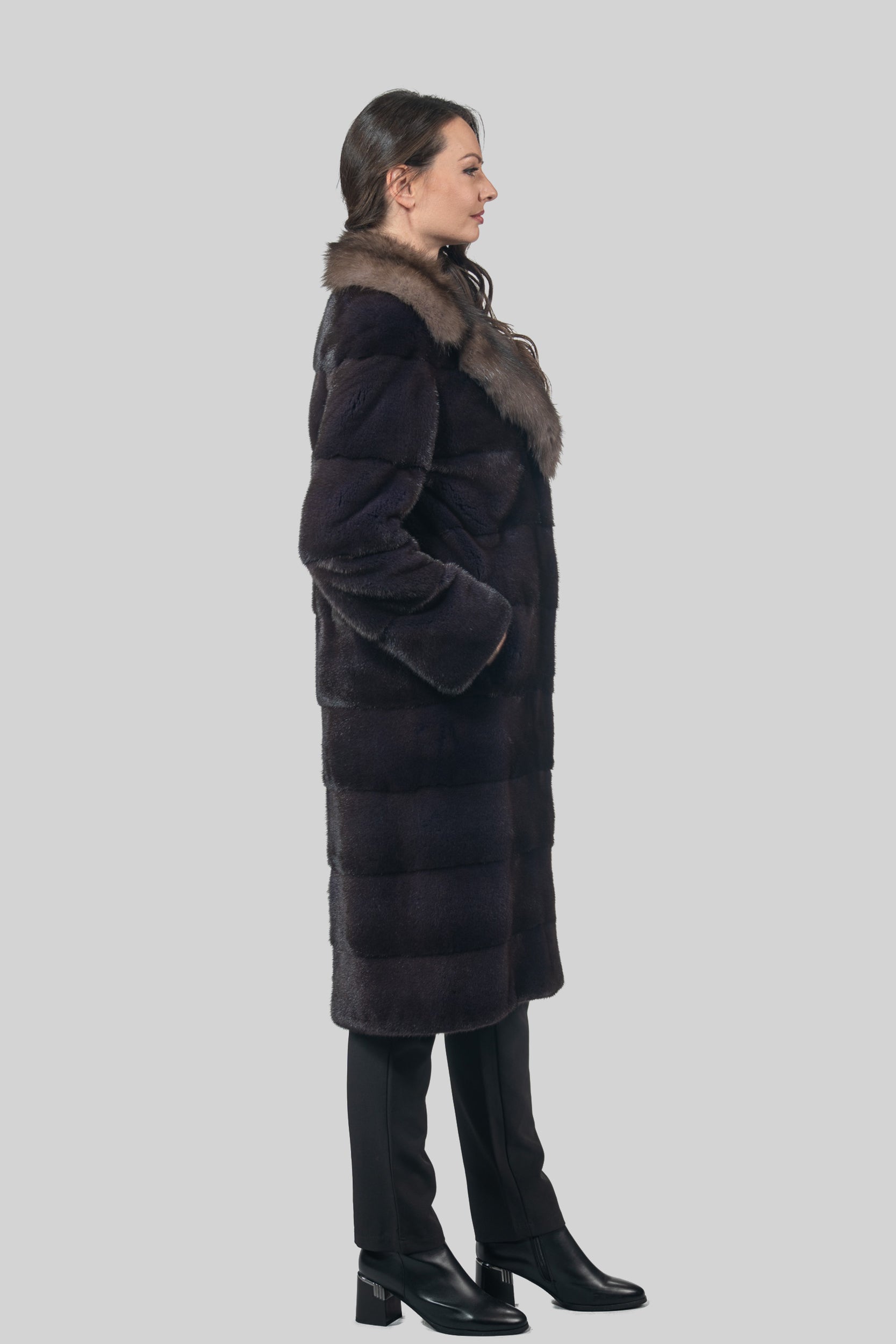 Aubergine Mink Half Coat with Russian Sable Notch Collar P/K13c530s20