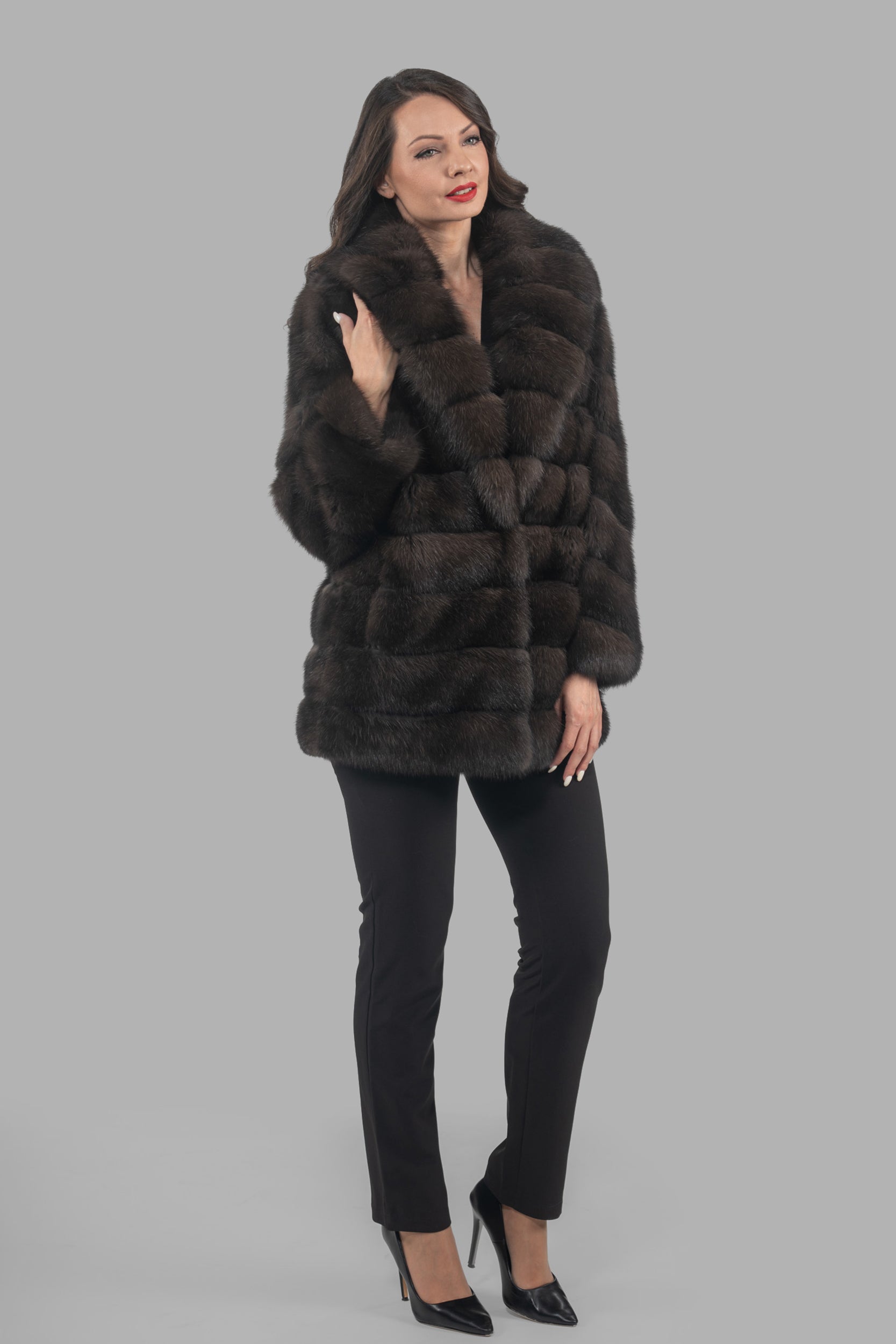 Dark Russian Sable Half Coat with Shawl Collar P/K13C530gC17