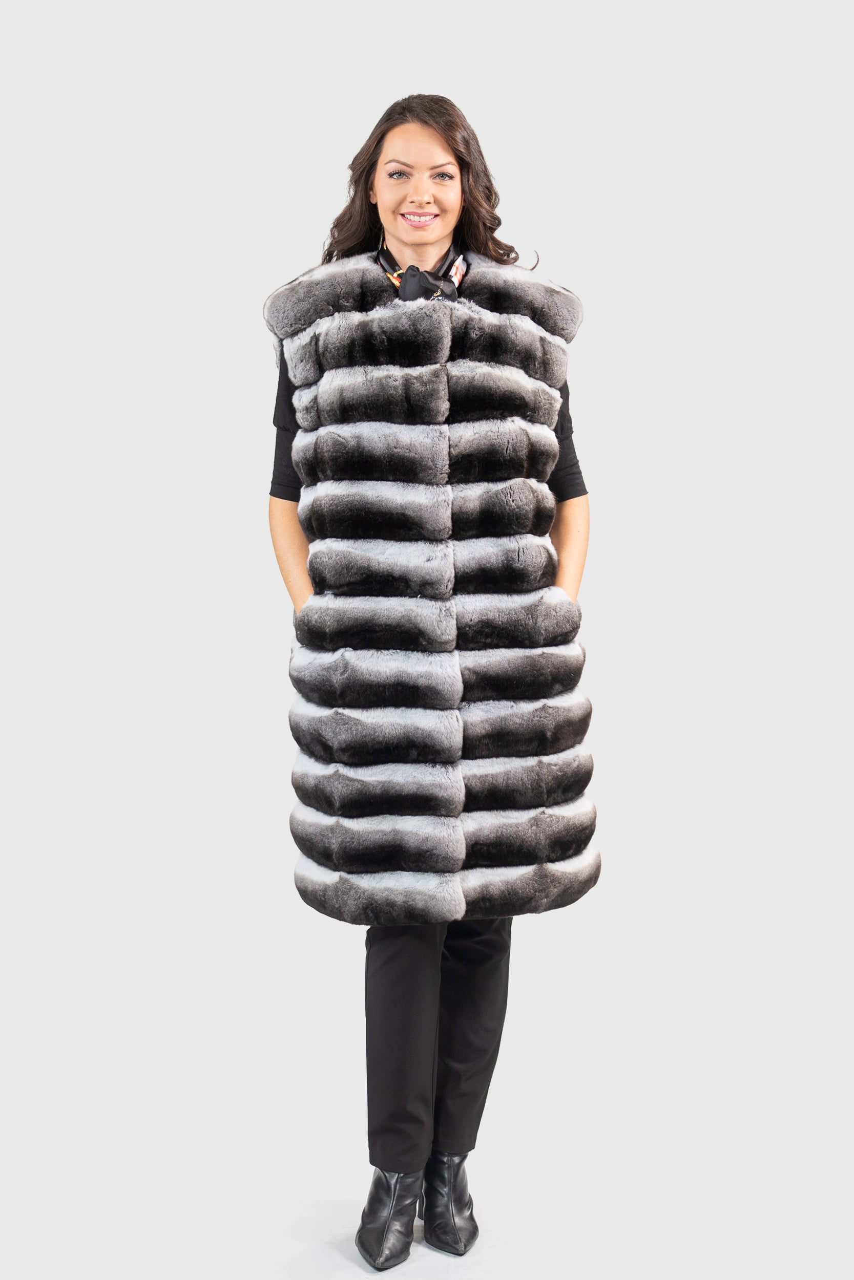 Chinchilla Collarless Long Vest P/K13C519