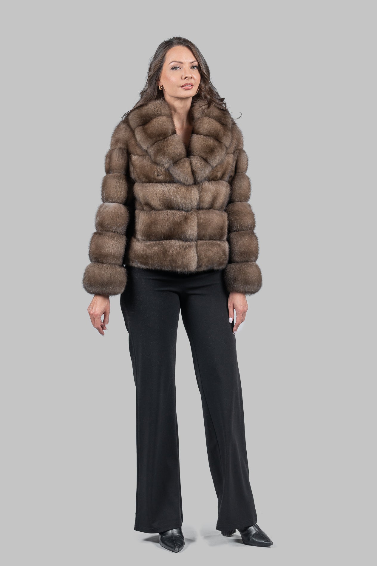 Graphite Russian Sable Jacket with Shawl Collar P/K13C528gC17