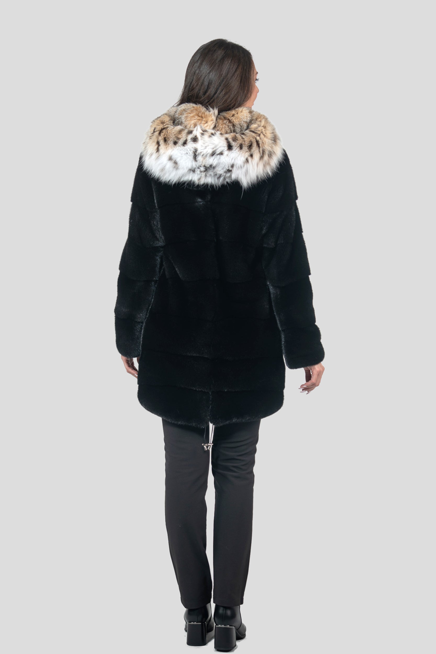 Blackglama Mink Half Coat with Bobcat Hood P/K19134