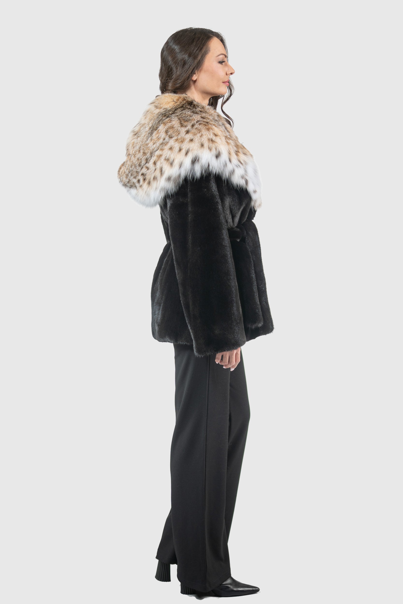 Blackglama Mink Half Coat with Bobcat Hood L/O13C978