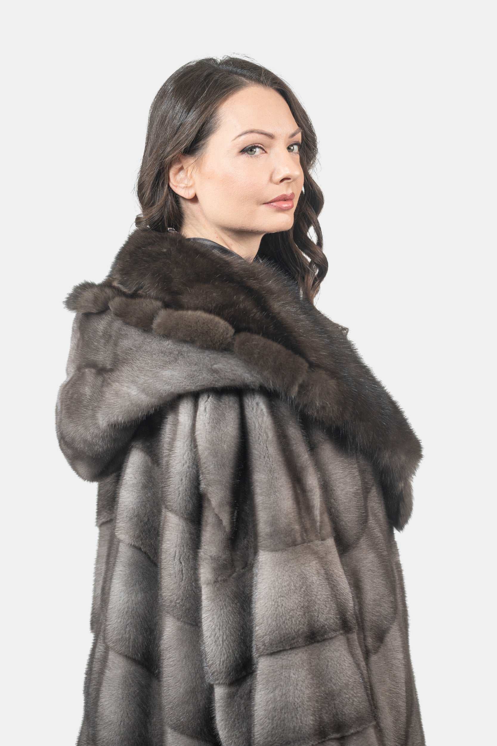 Blue Iris Mink Half Coat with Russian Sable Hood A/K850