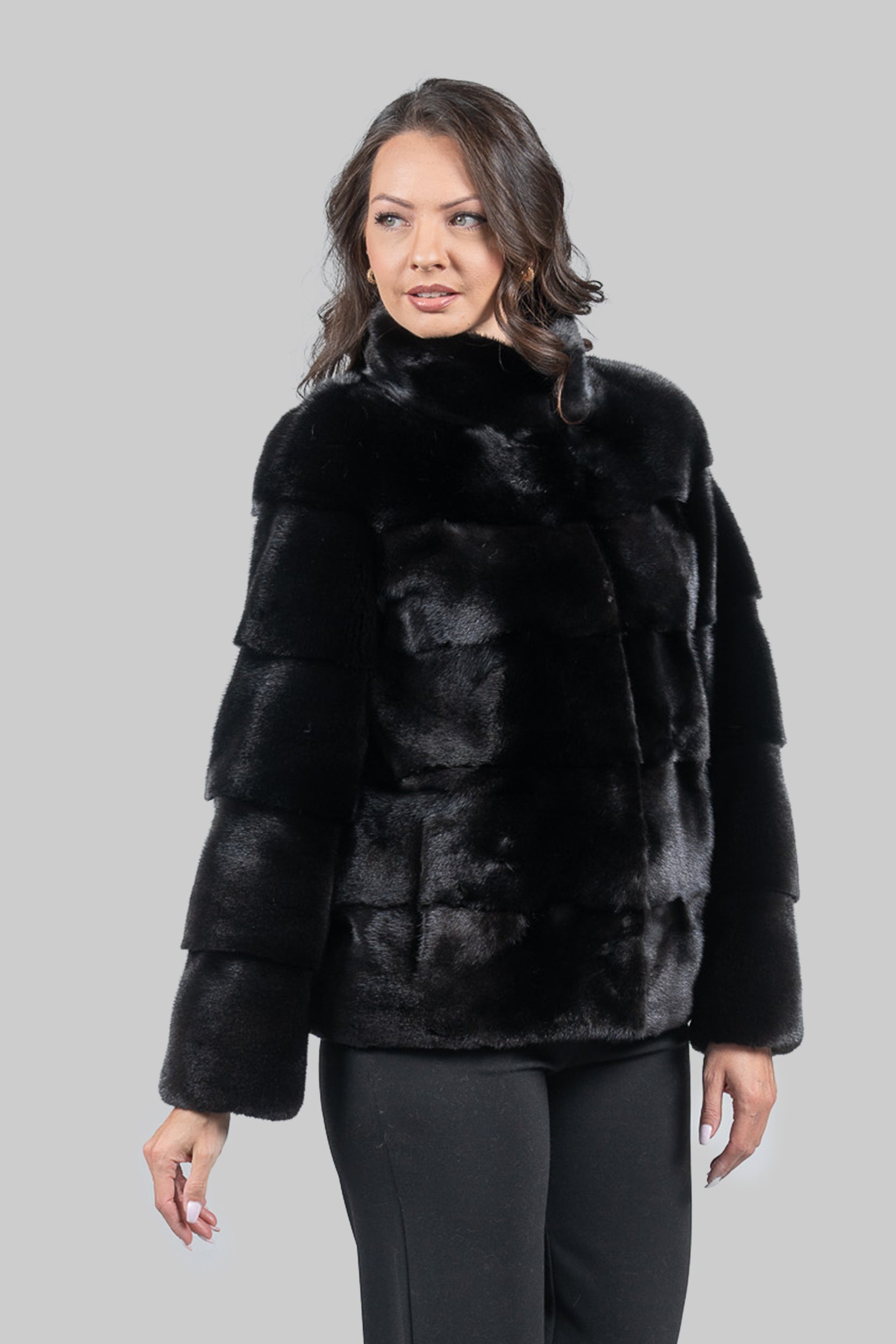Black Mink Tiered Jacket P/K13C528