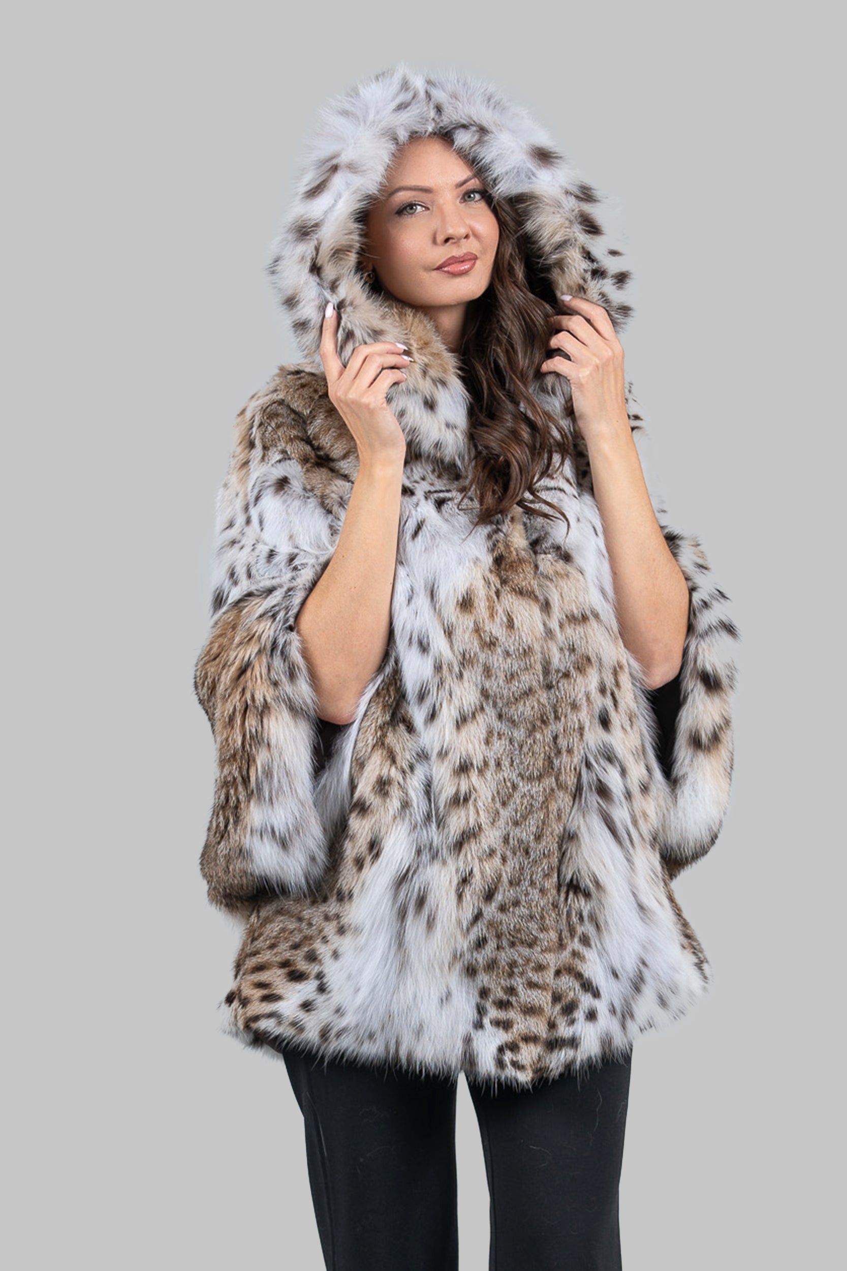 White Bobcat Hooded Cape 13C949H
