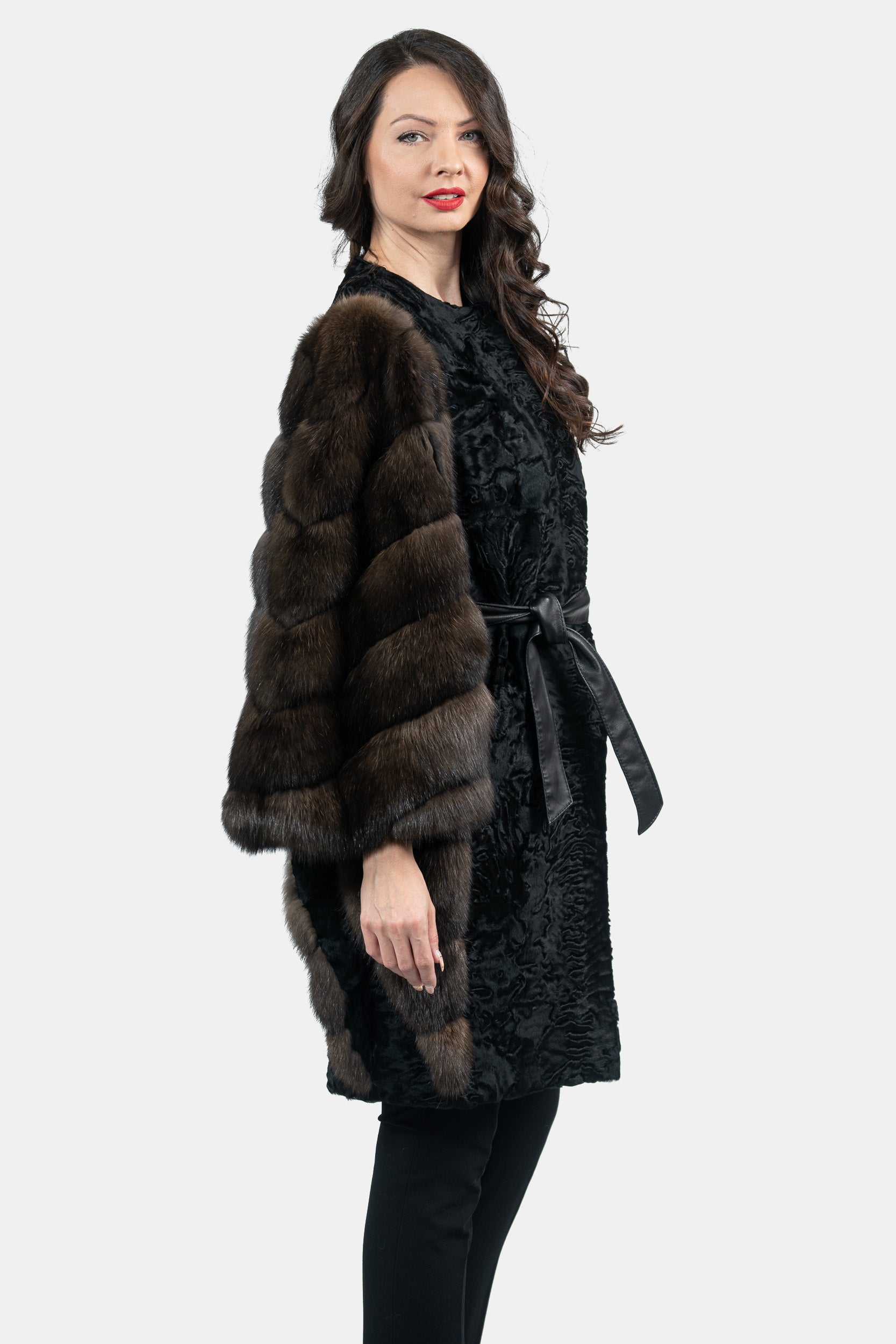 Black Swakara Cape with Russian Sable Sleeves S/S16C15