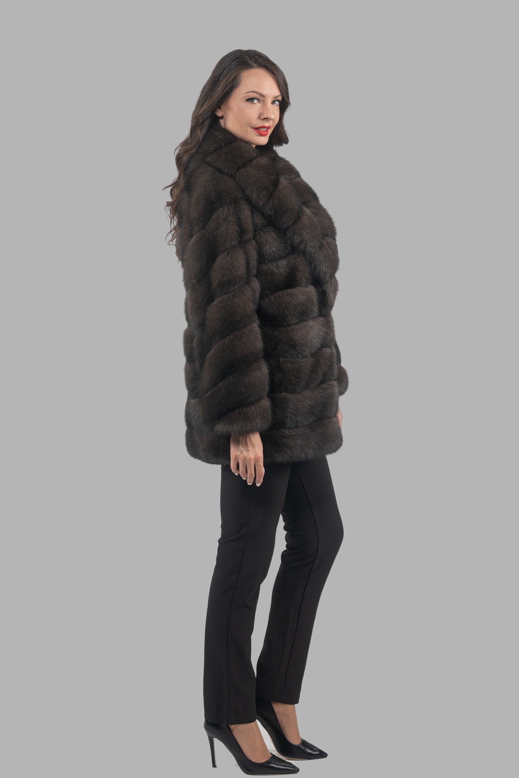Dark Russian Sable Half Coat with Shawl Collar P/K13C530gC17
