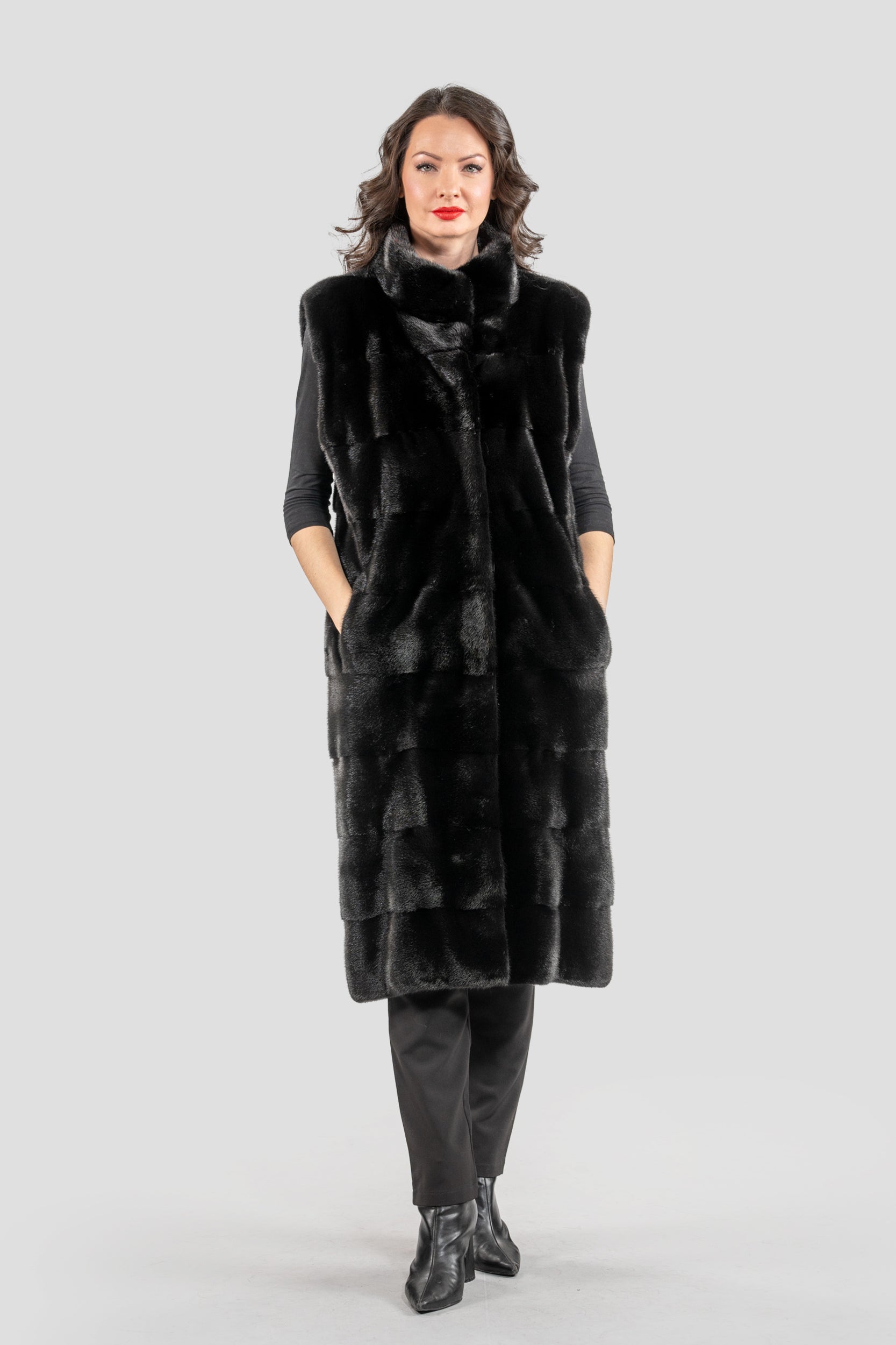 Blackglama Mink Long Vest with Stand Collar P/K13c519g530