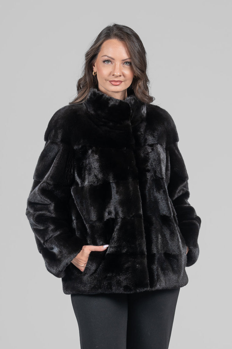 Black Mink Tiered Jacket P/K13C528