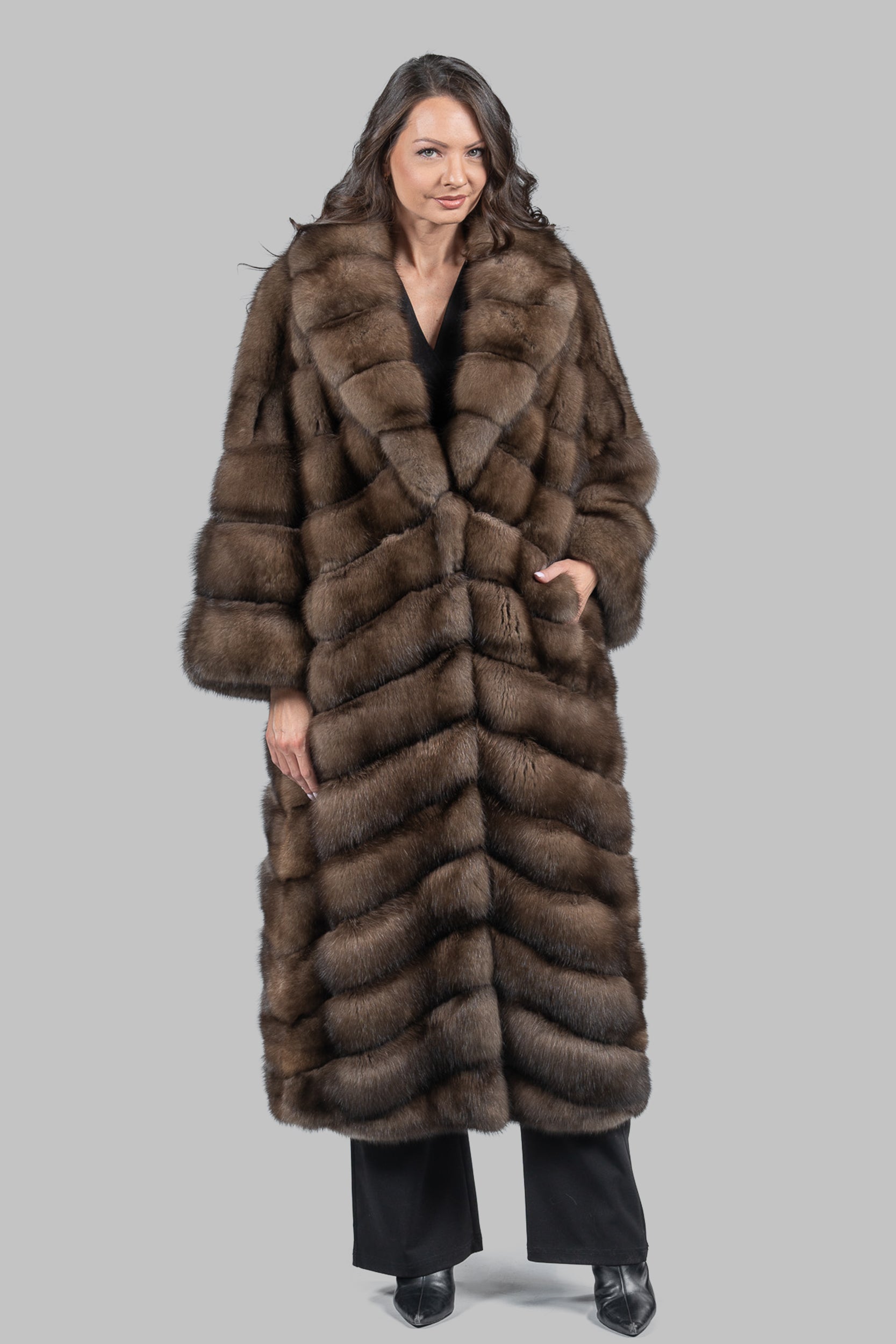 Graphite Sable Long Coat with Shawl Collar A/K13C848C17