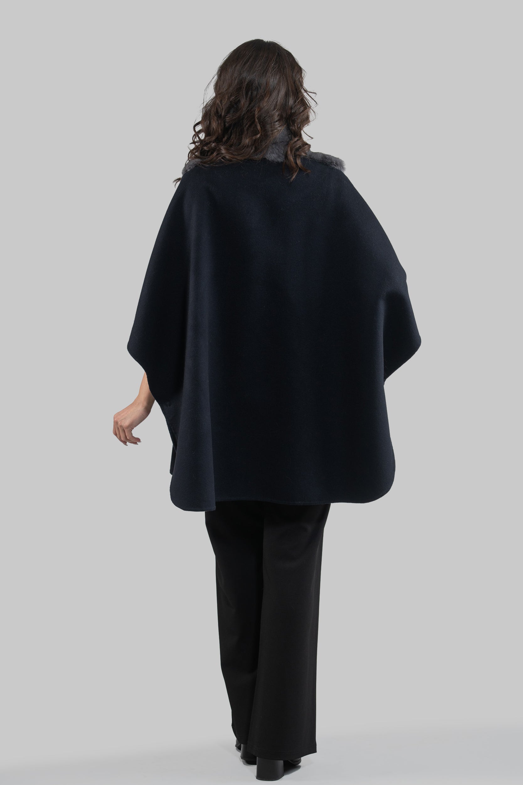 Blue Black Cashmere Cape with Oracle Chinchilla Trim 18M950