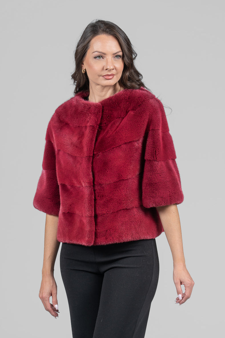 Cropped Red Mink Fur Jacket P/K16M643