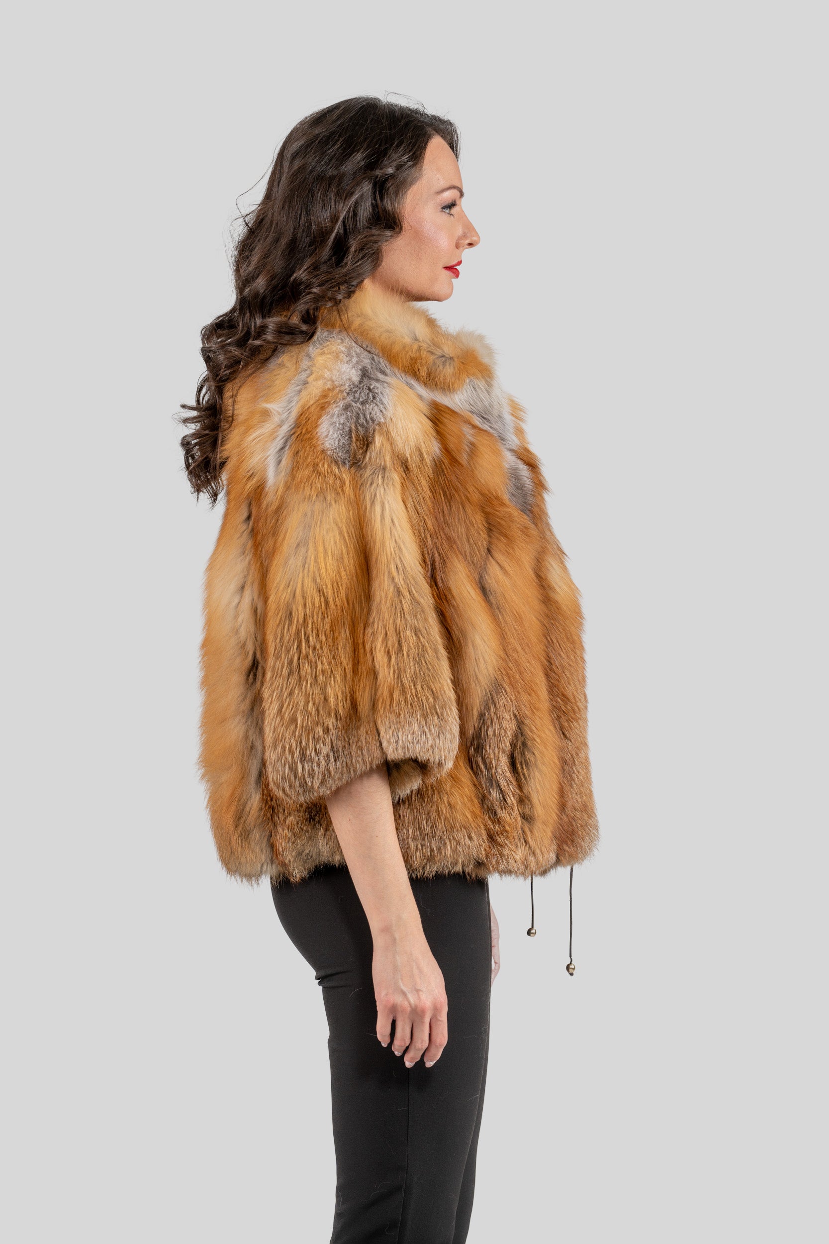 Natural Fox Fur Jacket with Stand Collar 13C139