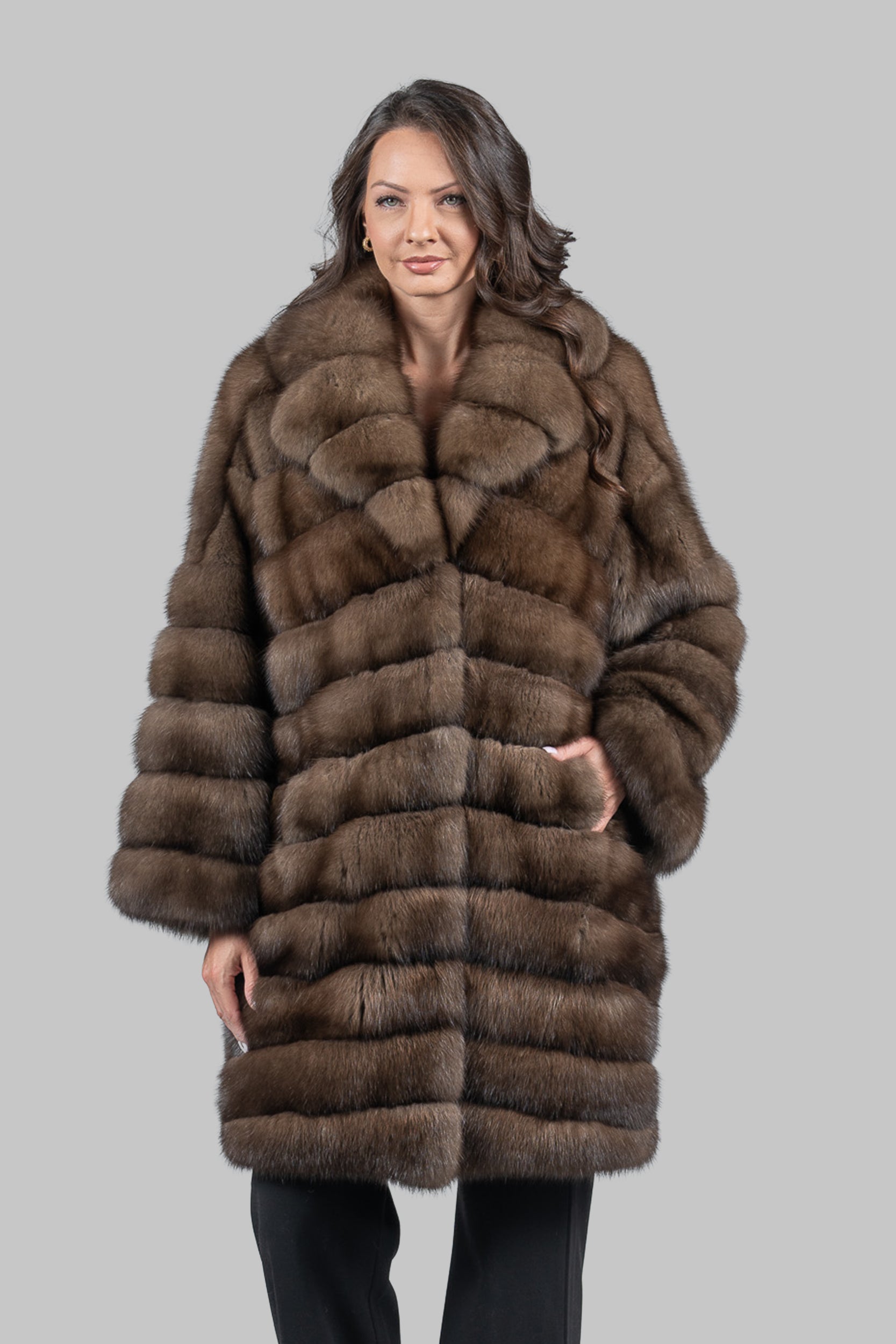 Graphite Russian Sable Horizontal Coat with Notch Collar A/K13C848G034