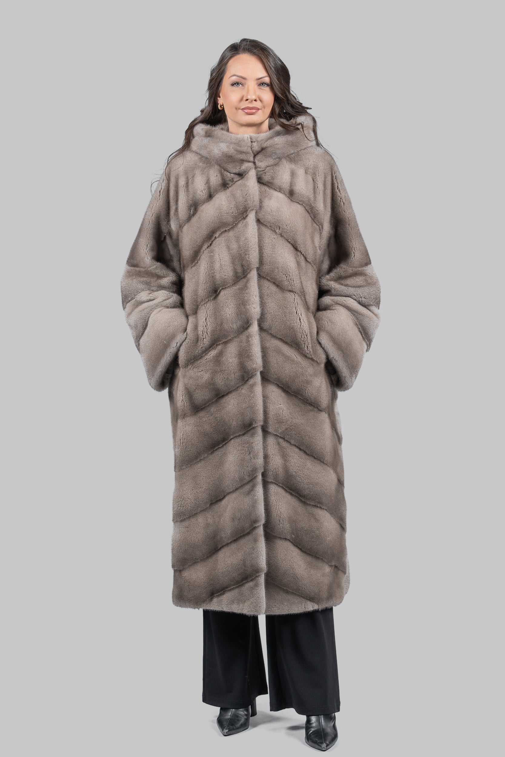 Silver Blue Mink Coat with Hood A/K13C850H017