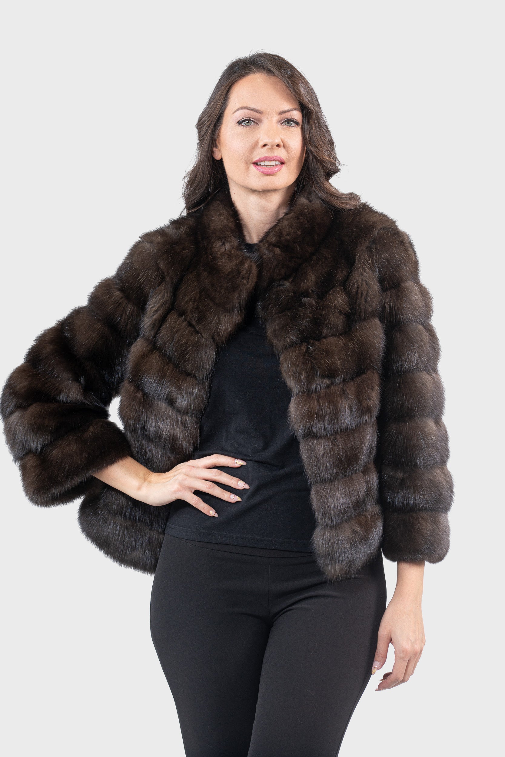 Dark Russian Sable Jacket with Stand Collar P/K13C528