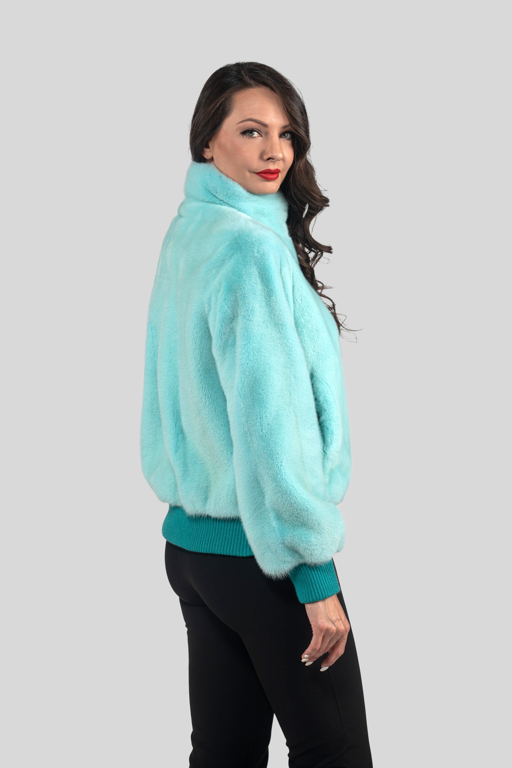 Mint Mink Bomber Jacket With stand Collar L/O13C224