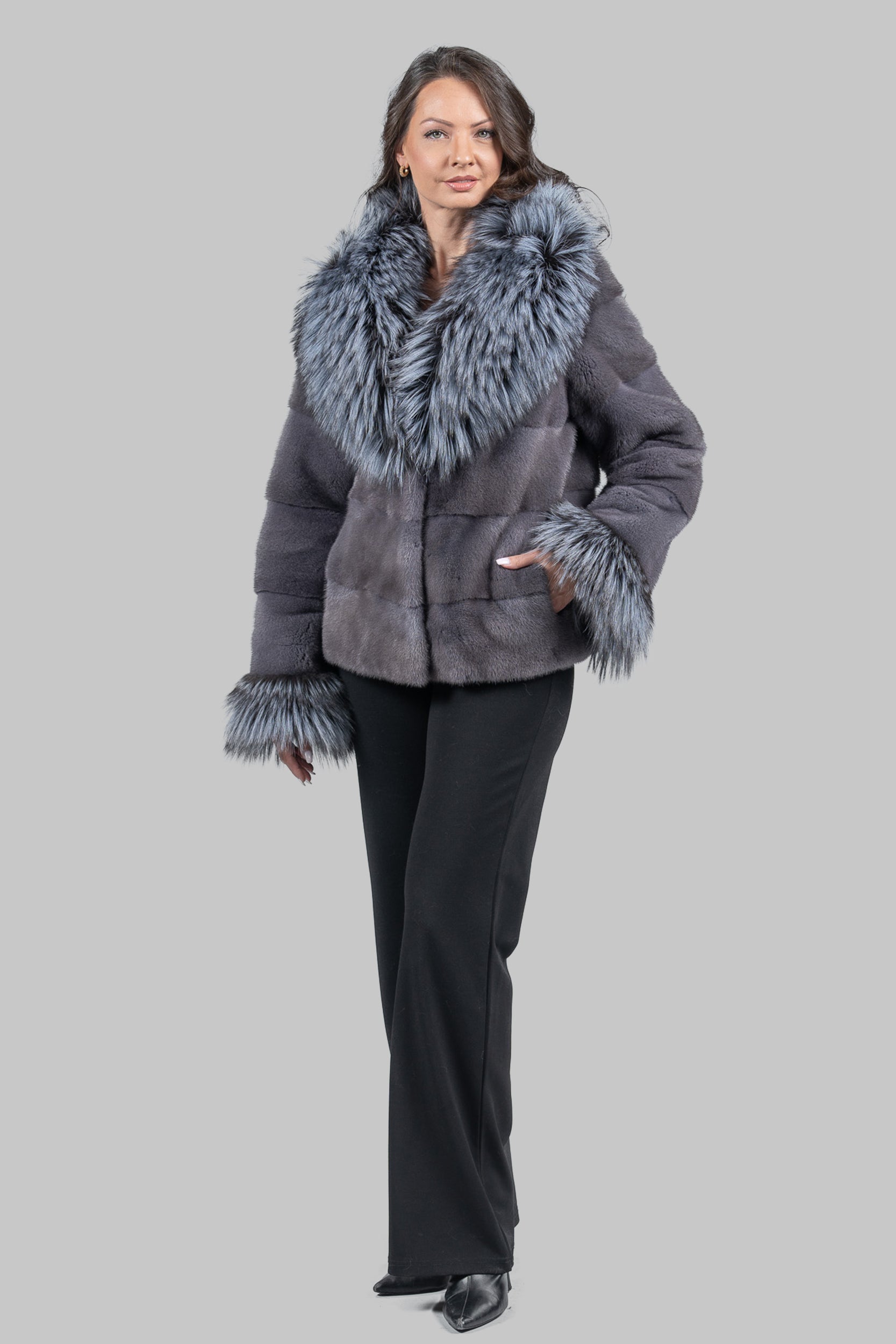 Grey Moon Mink Jacket with Fox Fur Trim P/K13C528s20