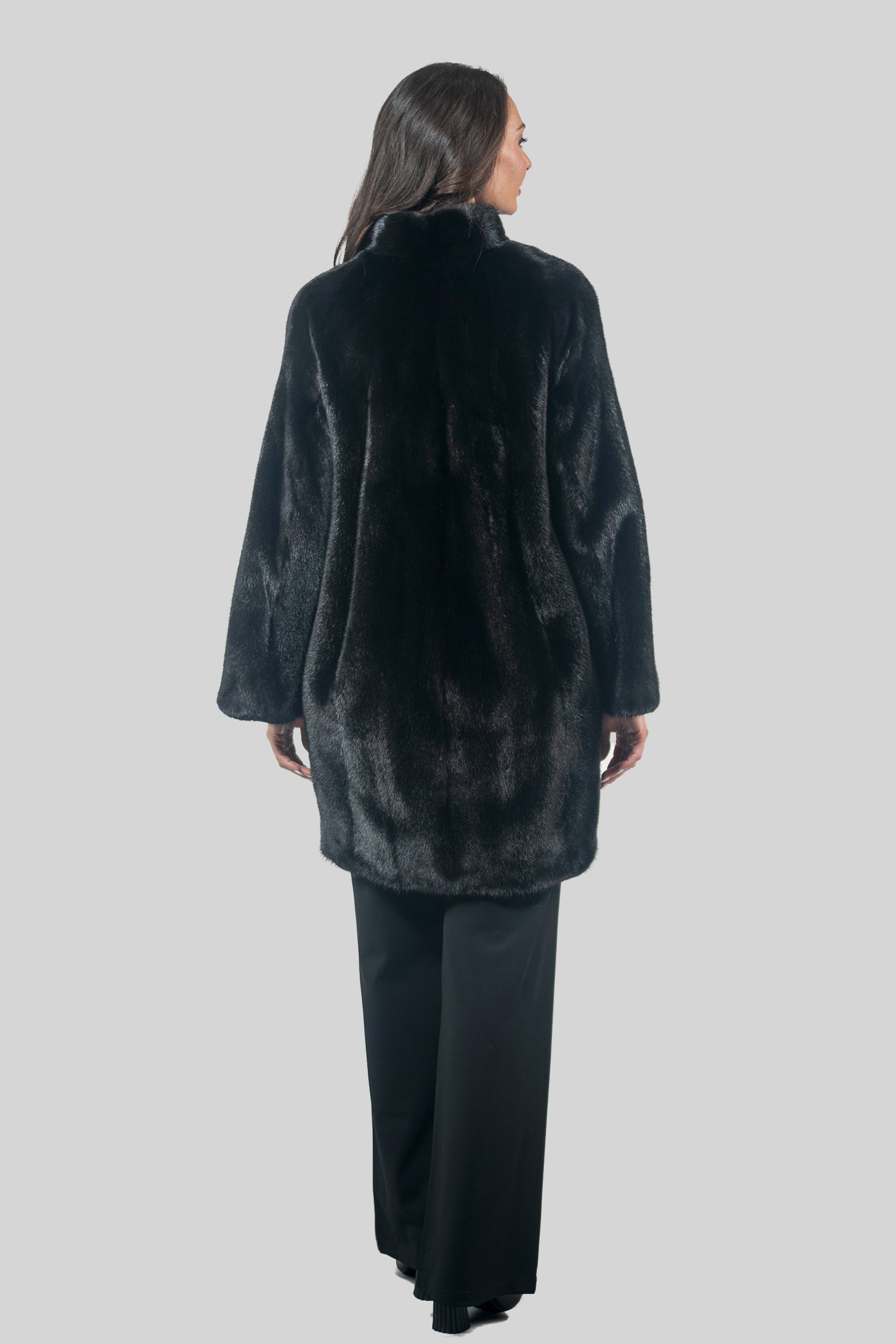 Blackglama Mink Let-Out Half Coat with Stand Collar L/O16C18