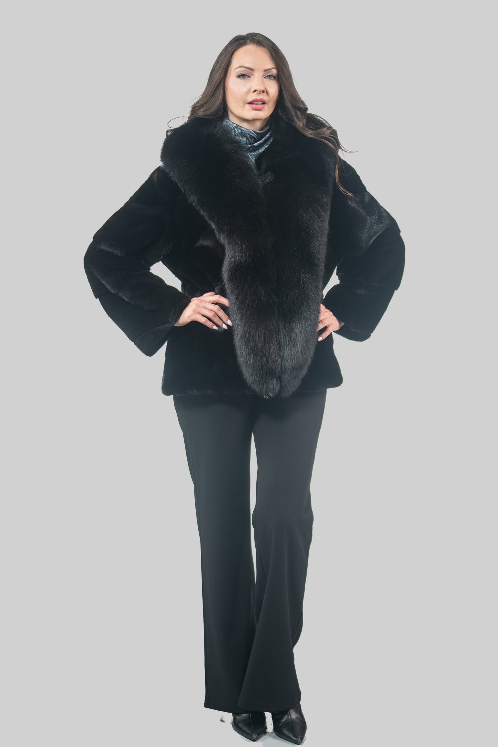 Black Mink Jacket with Fox Trim A/K19C123