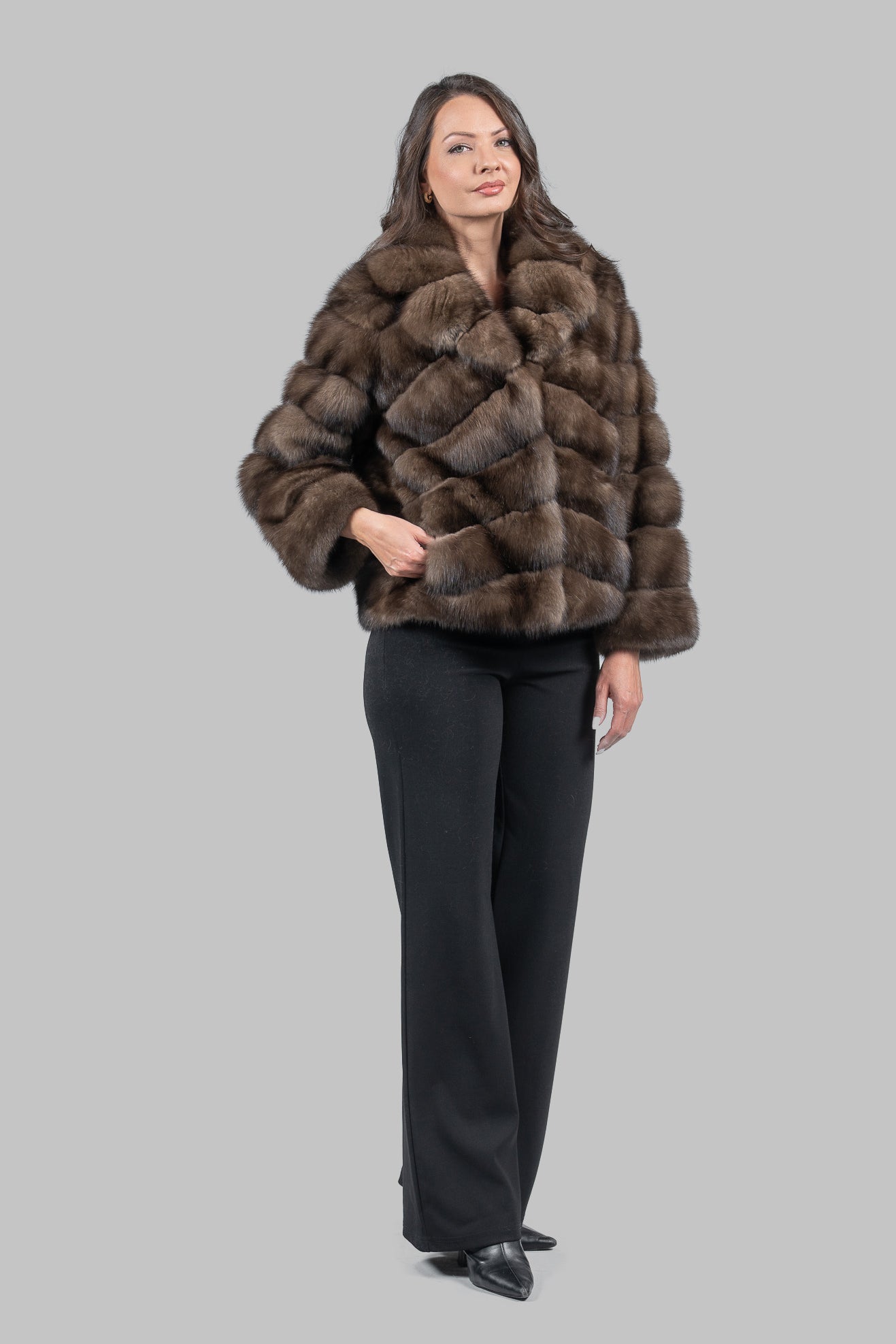 Graphite Russian Sable Jacket with Notch Collar A/K13C528s20