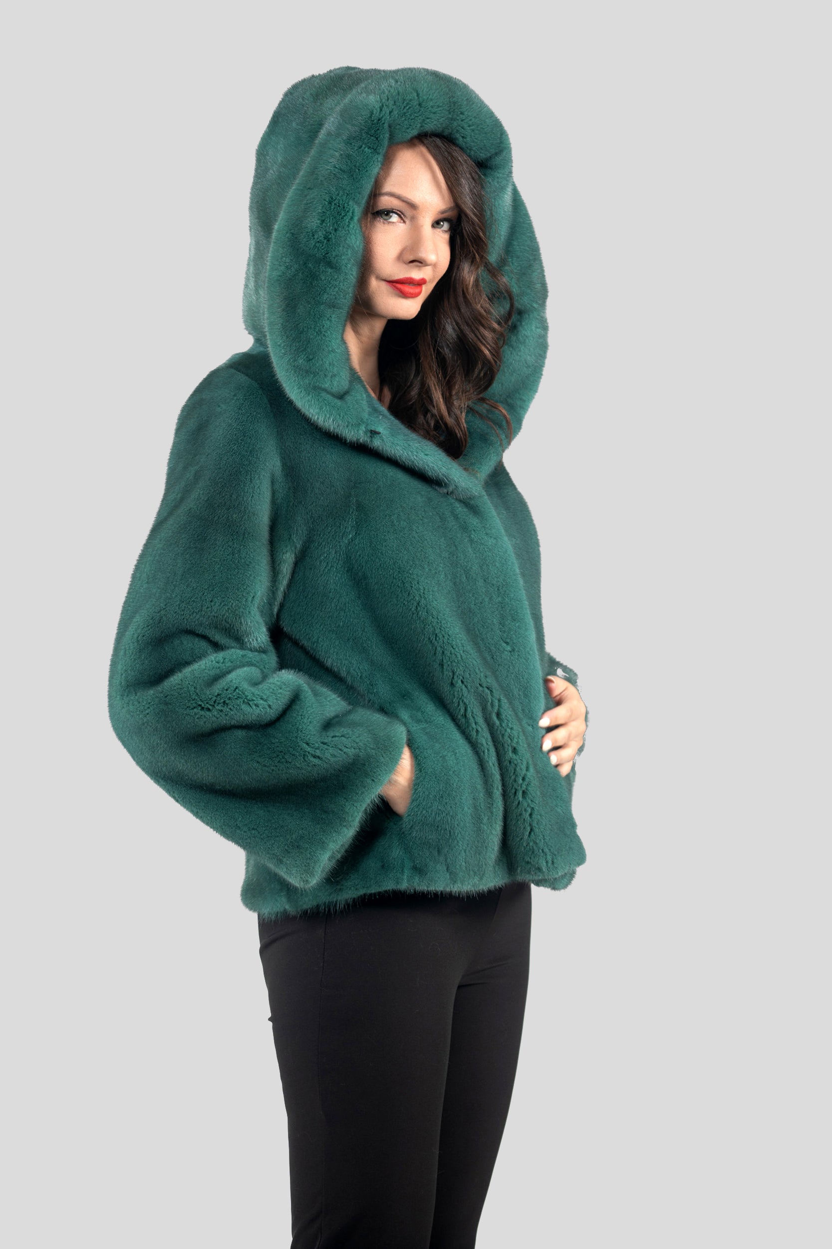 Green Mink Jacket with Attached Hood L/O13C543H