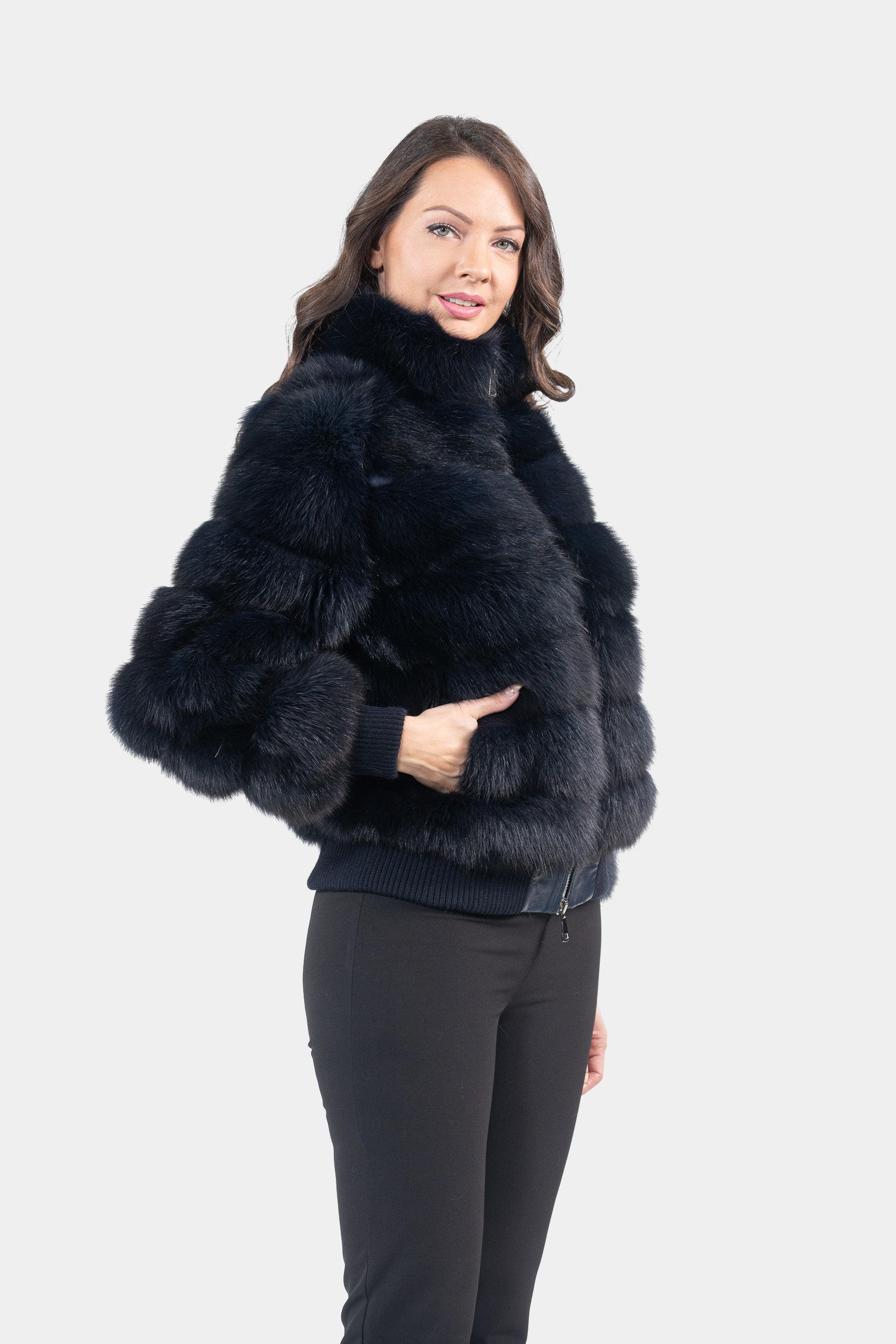 Blue Black Baumarten Bomber Jacket with Stand Collar P/K228