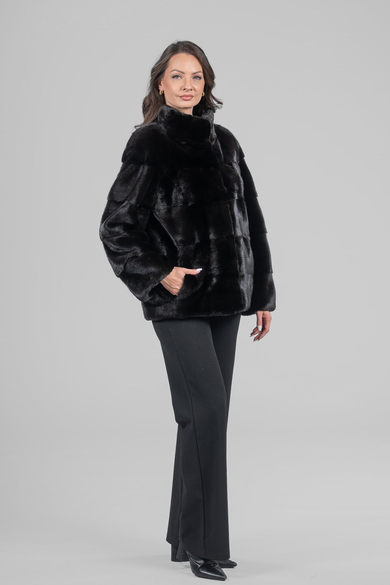 Black Mink Tiered Jacket P/K13C528