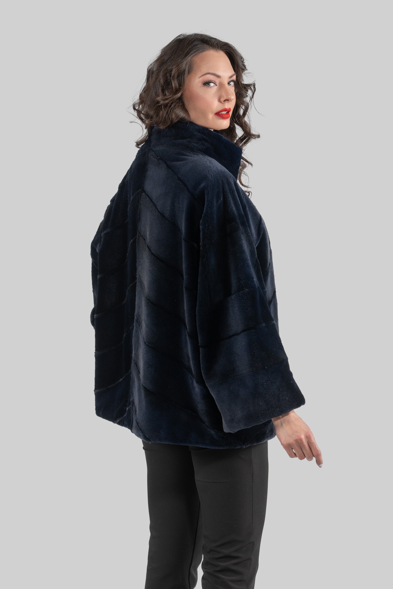 Blue Black Mink Sheared Jacket A/K13C848